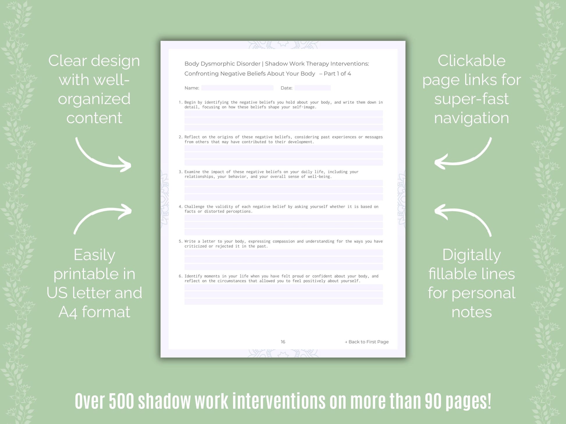 Body Dysmorphic Disorder (BDD) Shadow Work Counseling Templates