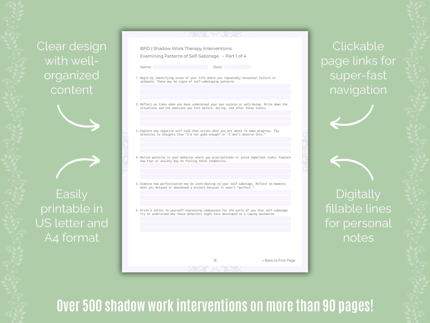 Borderline Personality Disorder (BPD) Shadow Work Counseling Templates