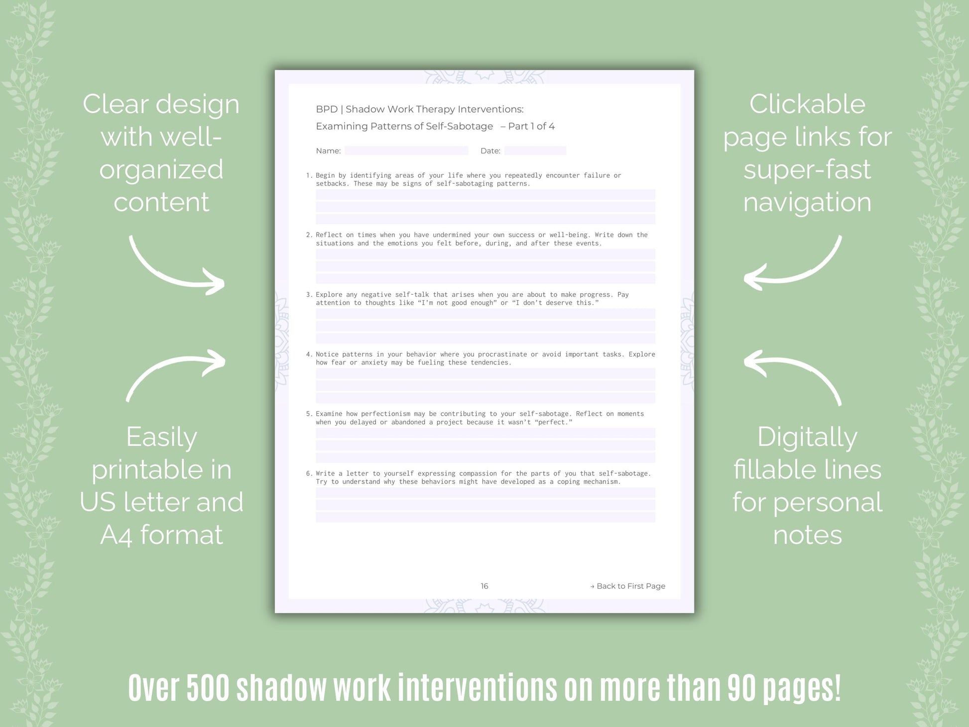 Borderline Personality Disorder (BPD) Shadow Work Counseling Templates