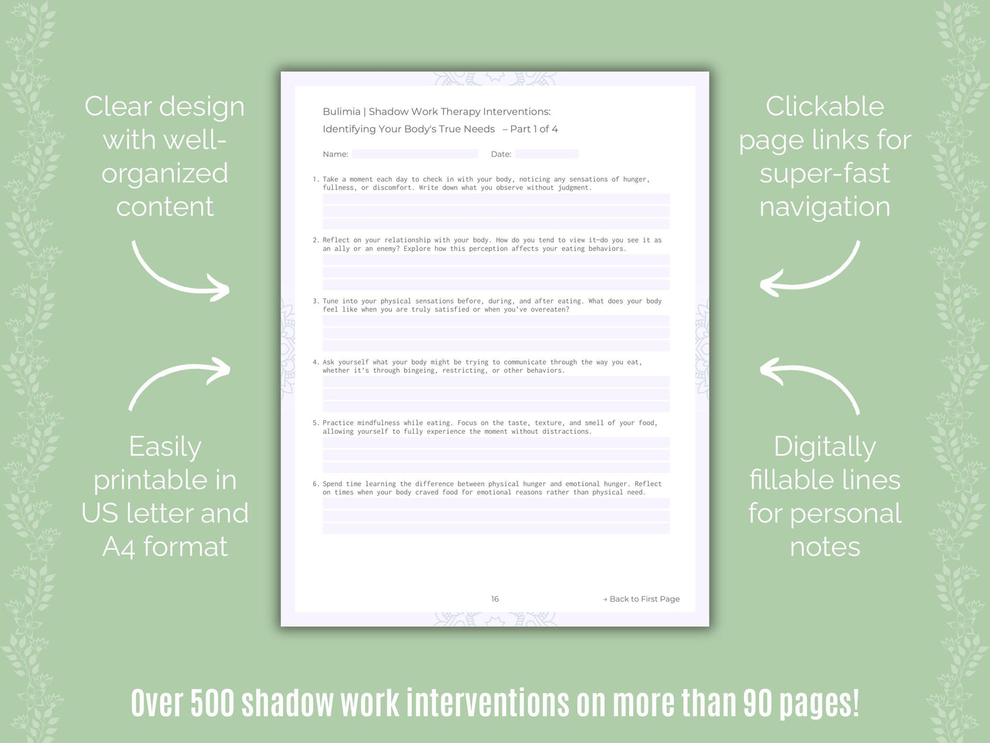 Bulimia Shadow Work Counseling Templates