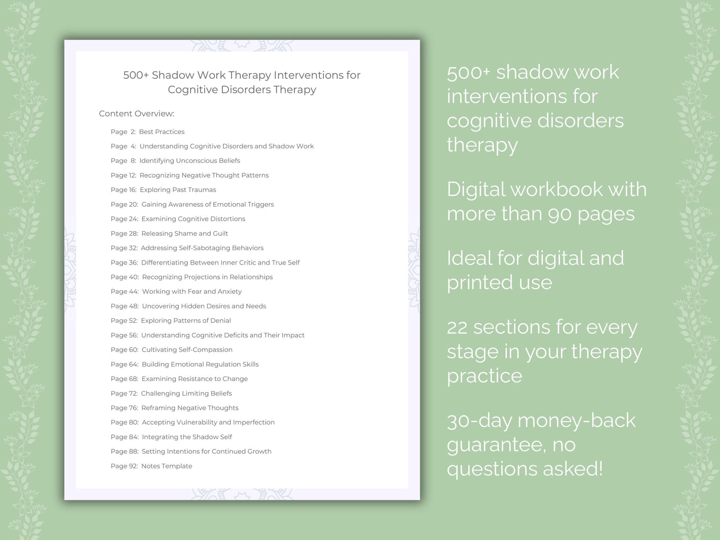 Cognitive Disorders Shadow Work Therapist Worksheets