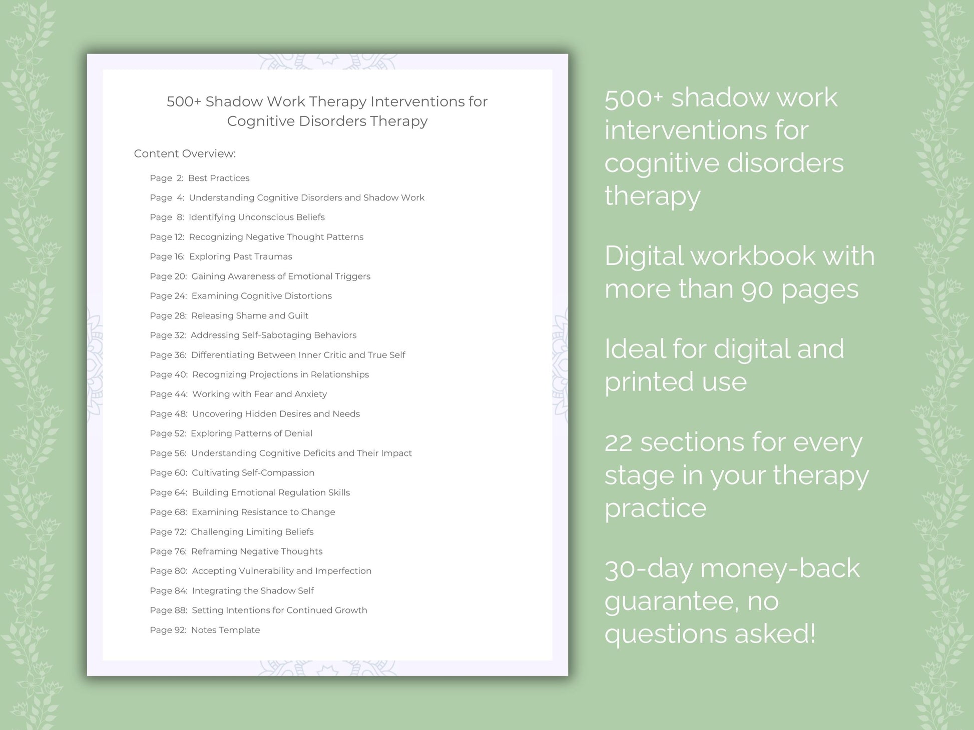 Cognitive Disorders Shadow Work Therapist Worksheets