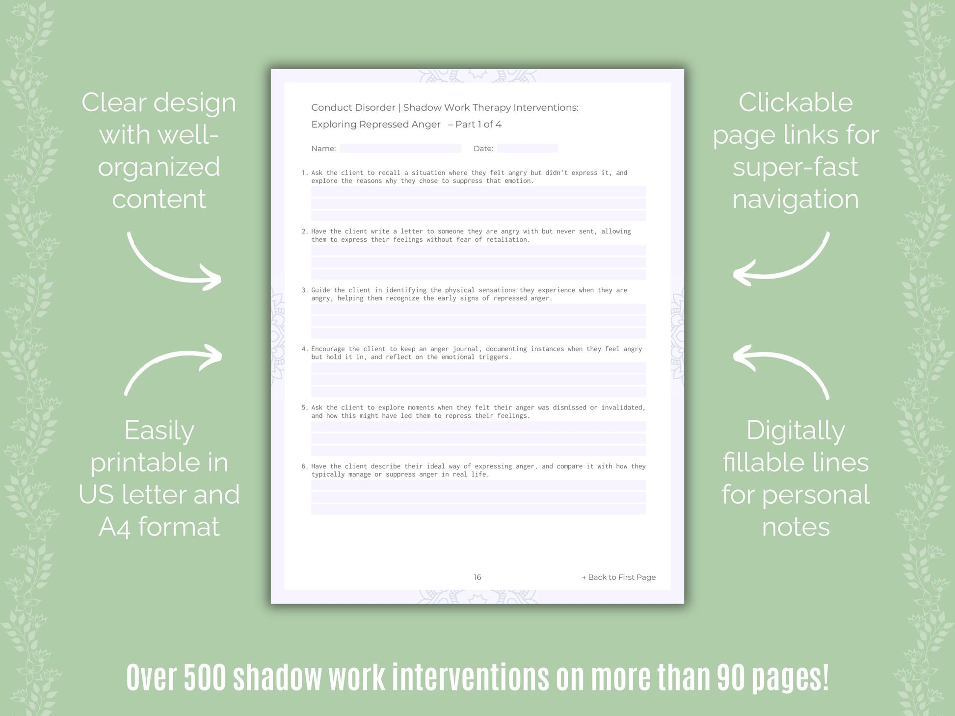 Conduct Disorder Shadow Work Counseling Templates