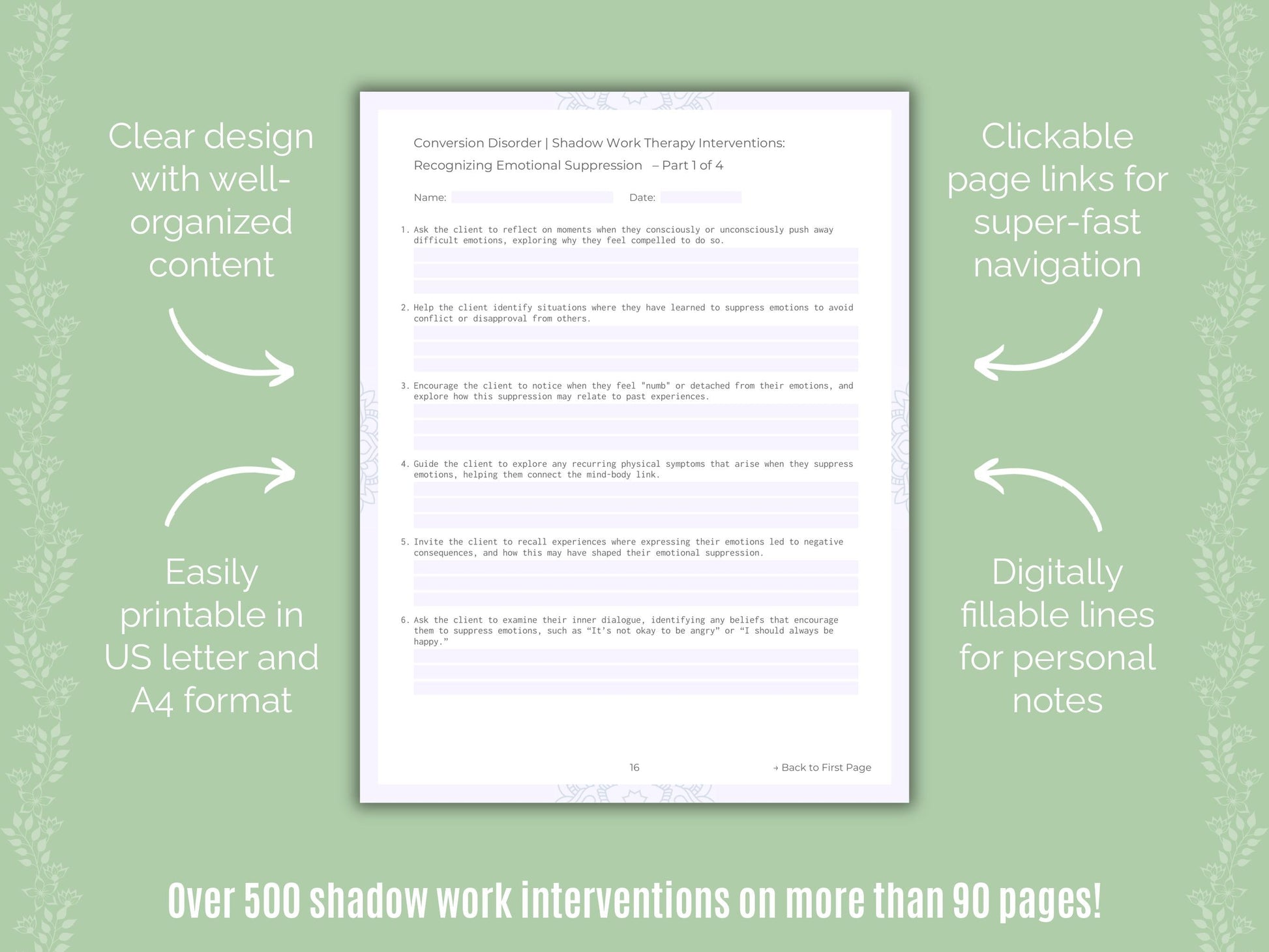 Conversion Disorder Shadow Work Counseling Templates