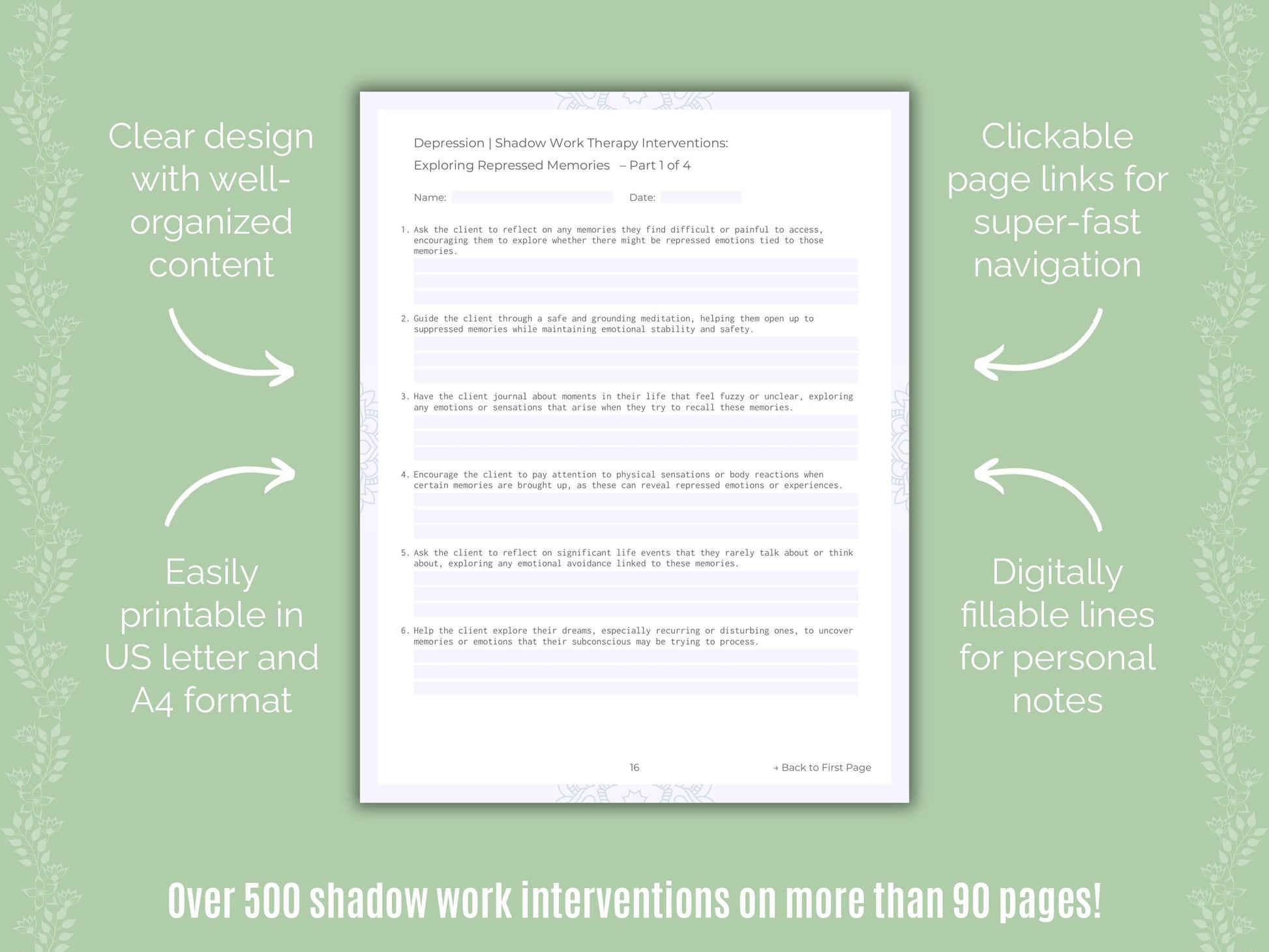 Depression Shadow Work Counseling Templates