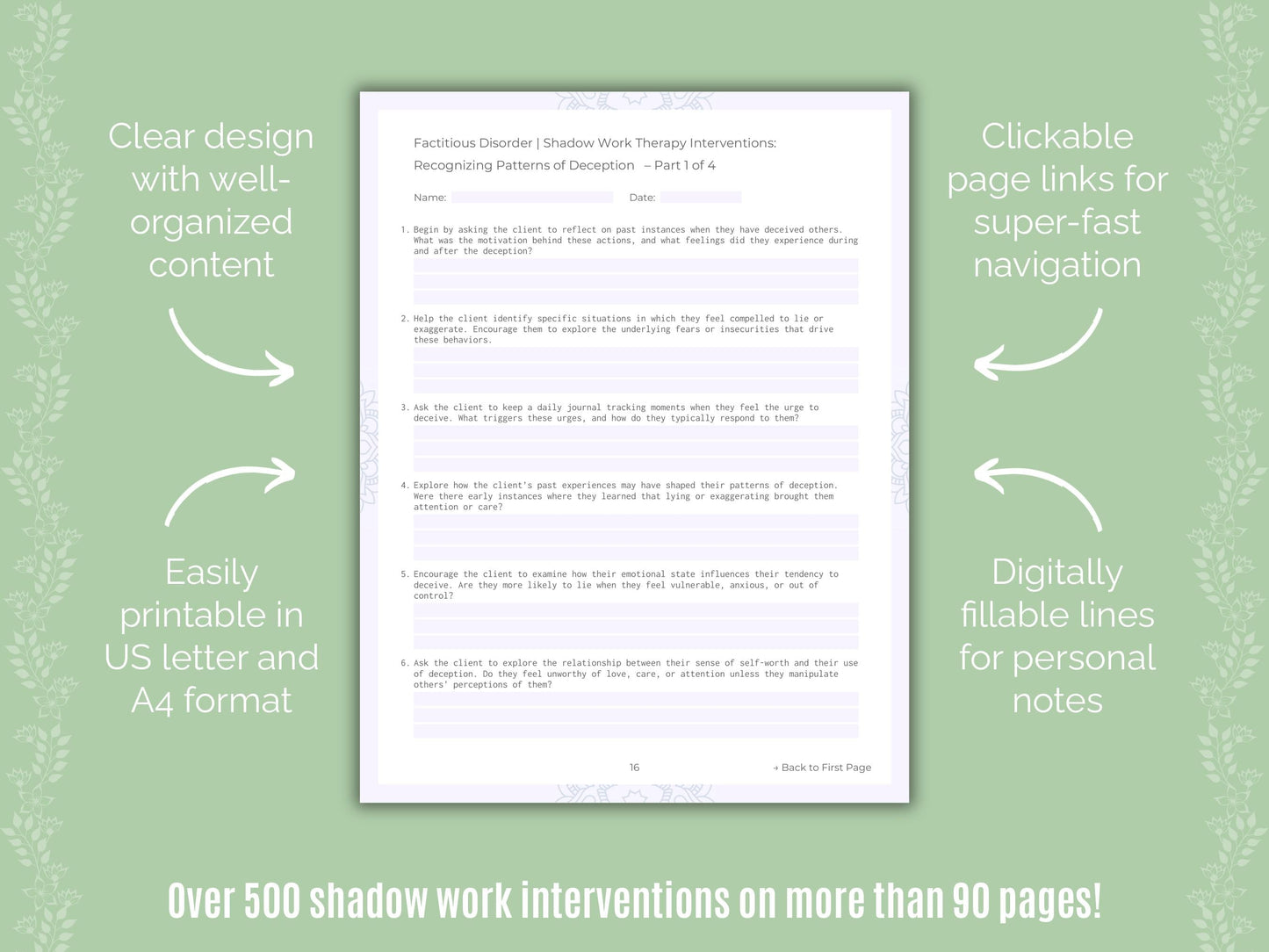 Factitious Disorder Shadow Work Counseling Templates