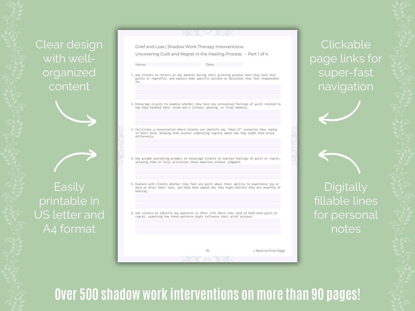 Grief and Loss Shadow Work Counseling Templates
