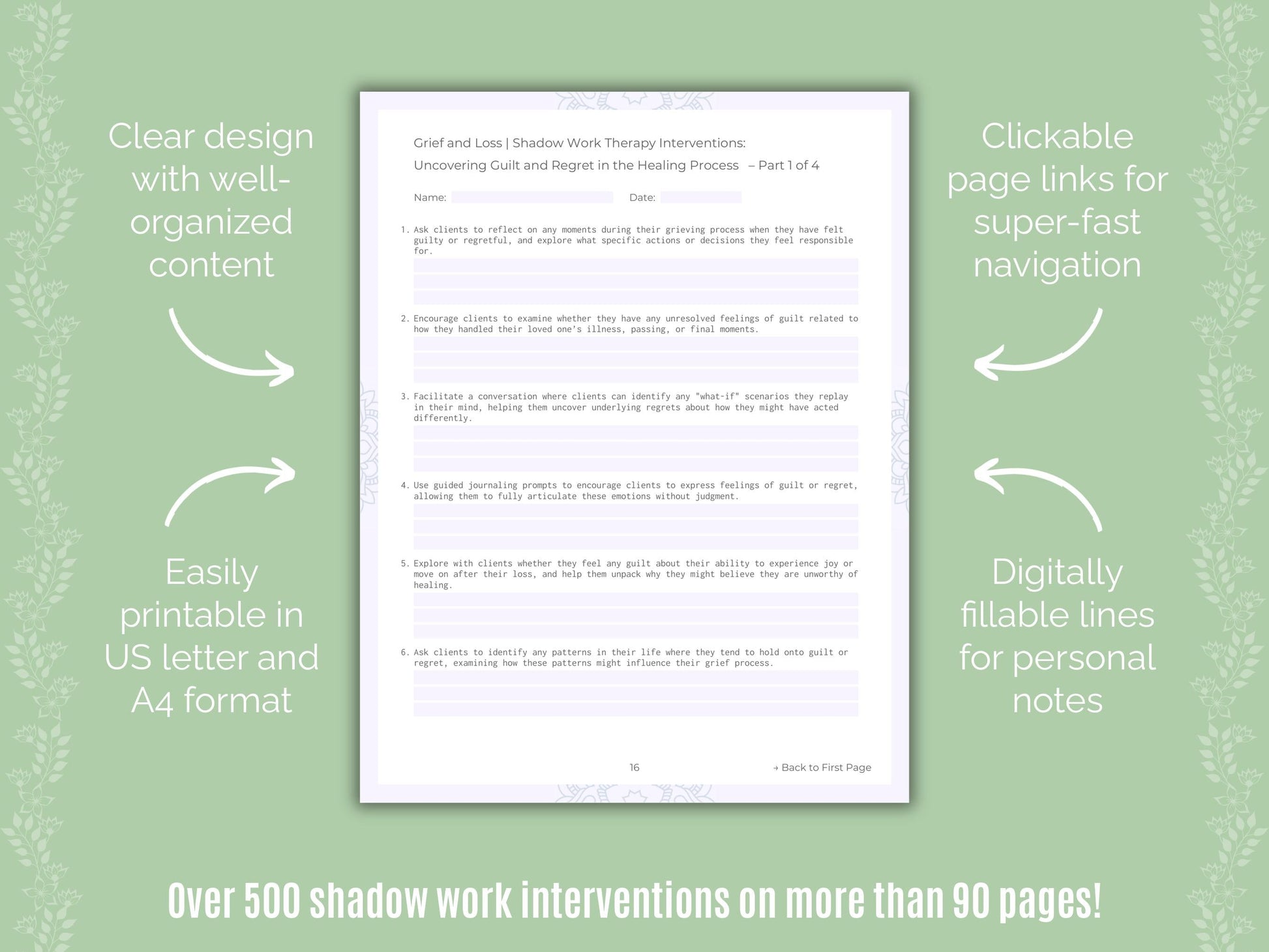 Grief and Loss Shadow Work Counseling Templates