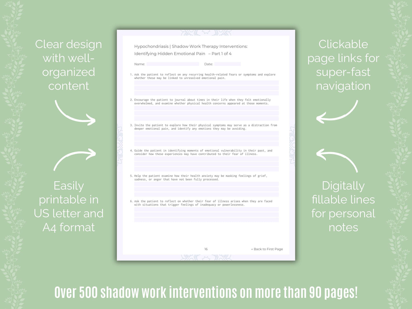 Hypochondriasis Shadow Work Counseling Templates