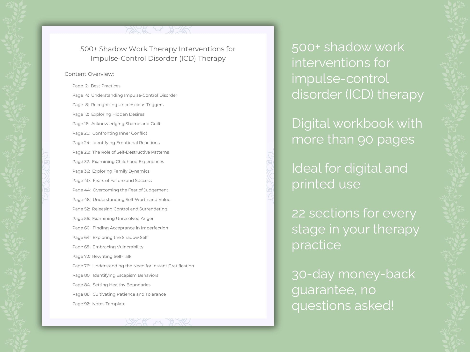 Impulse-Control Disorder (ICD) Shadow Work Therapist Worksheets