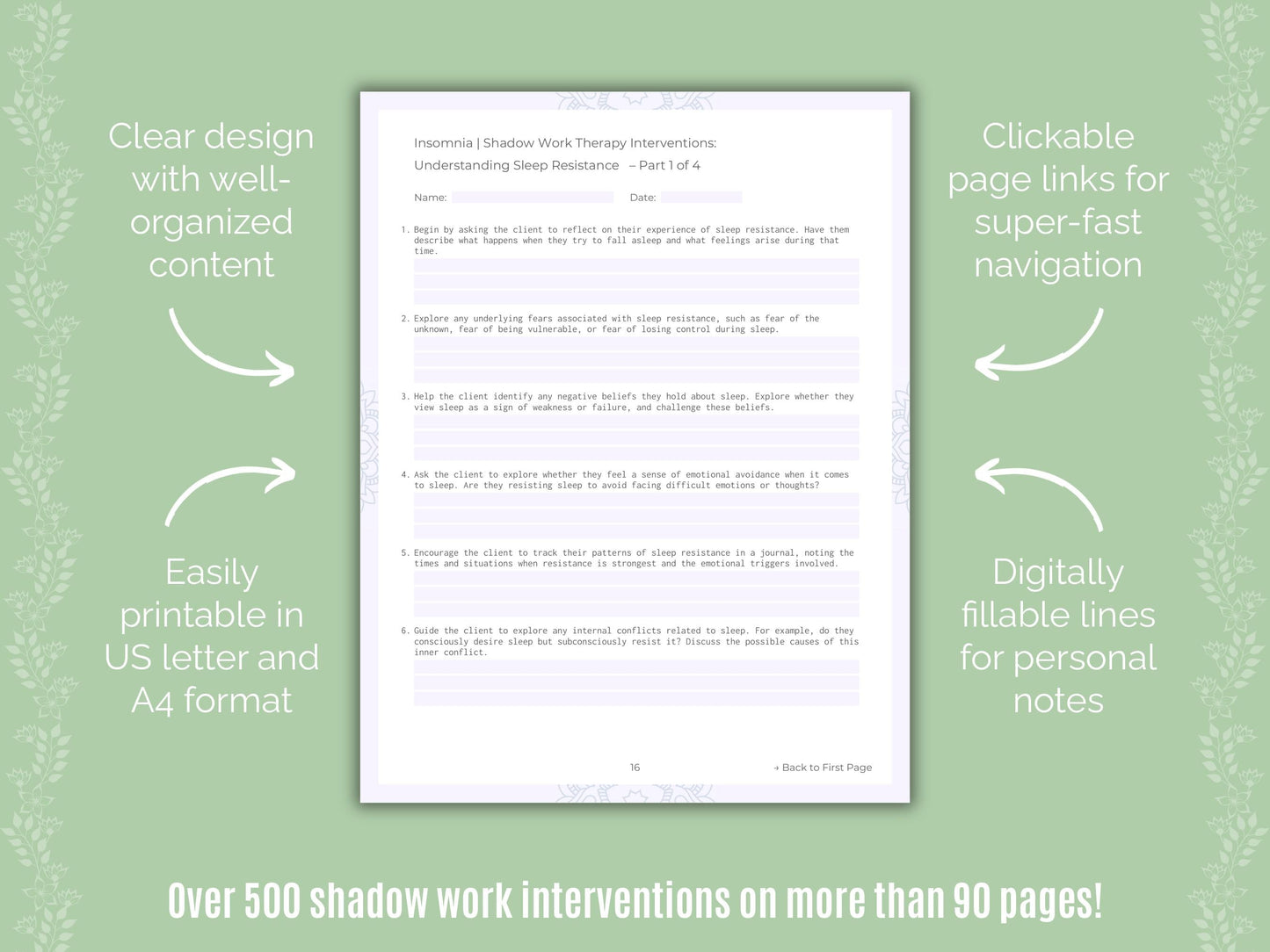 Insomnia Shadow Work Counseling Templates