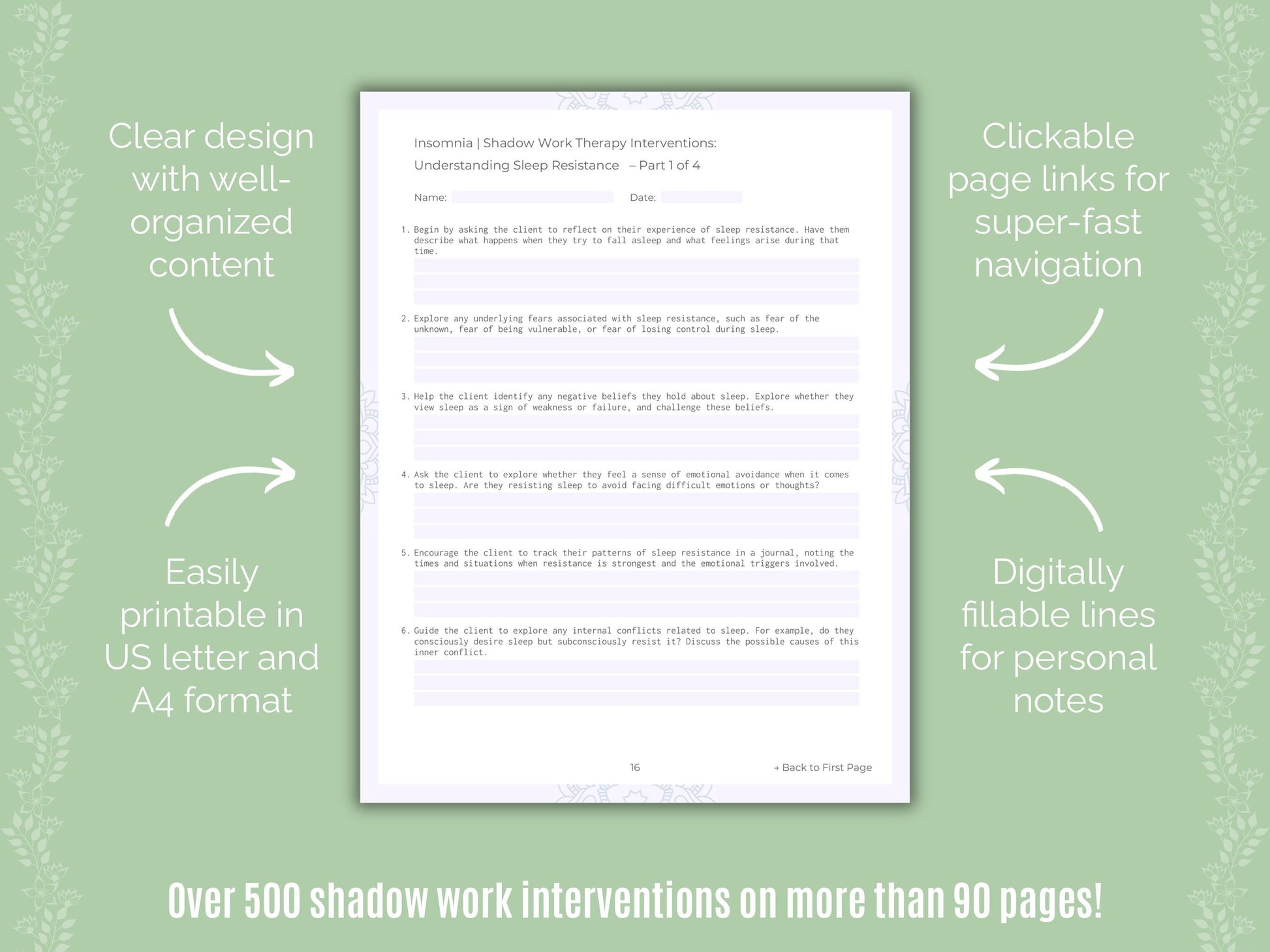 Insomnia Shadow Work Counseling Templates