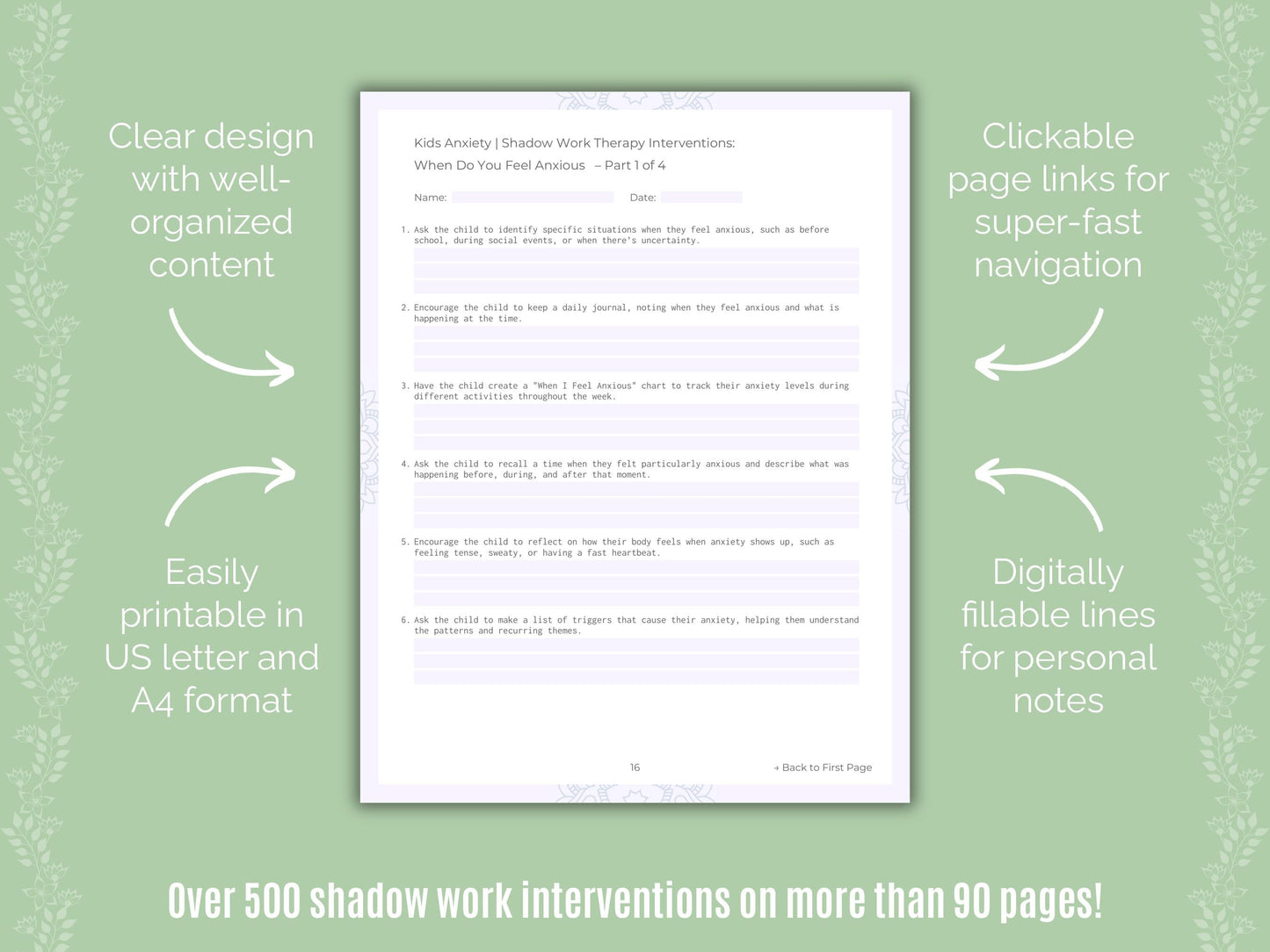 Kids Anxiety Shadow Work Counseling Templates