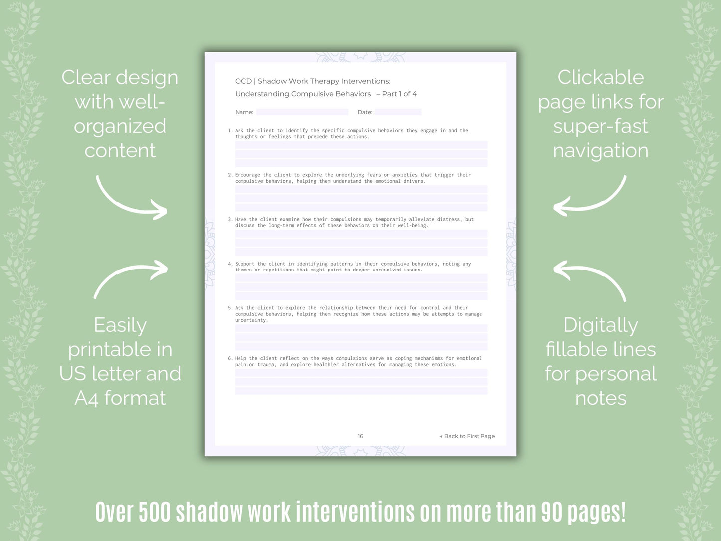 Obsessive-Compulsive Disorder (OCD) Shadow Work Counseling Templates