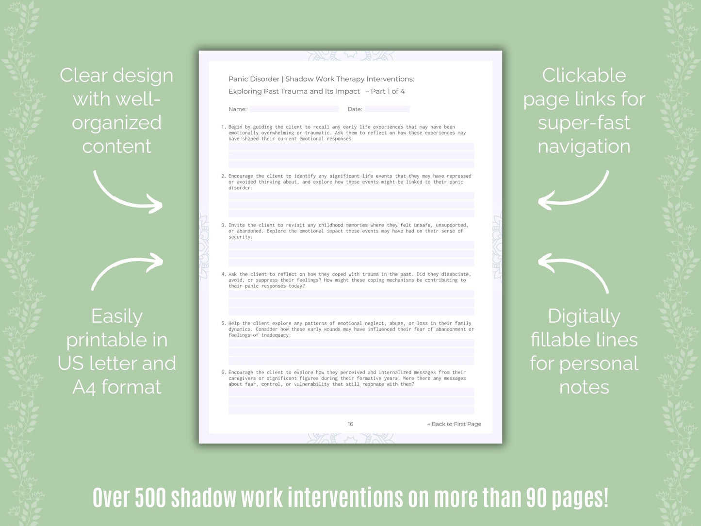 Panic Disorder Shadow Work Counseling Templates