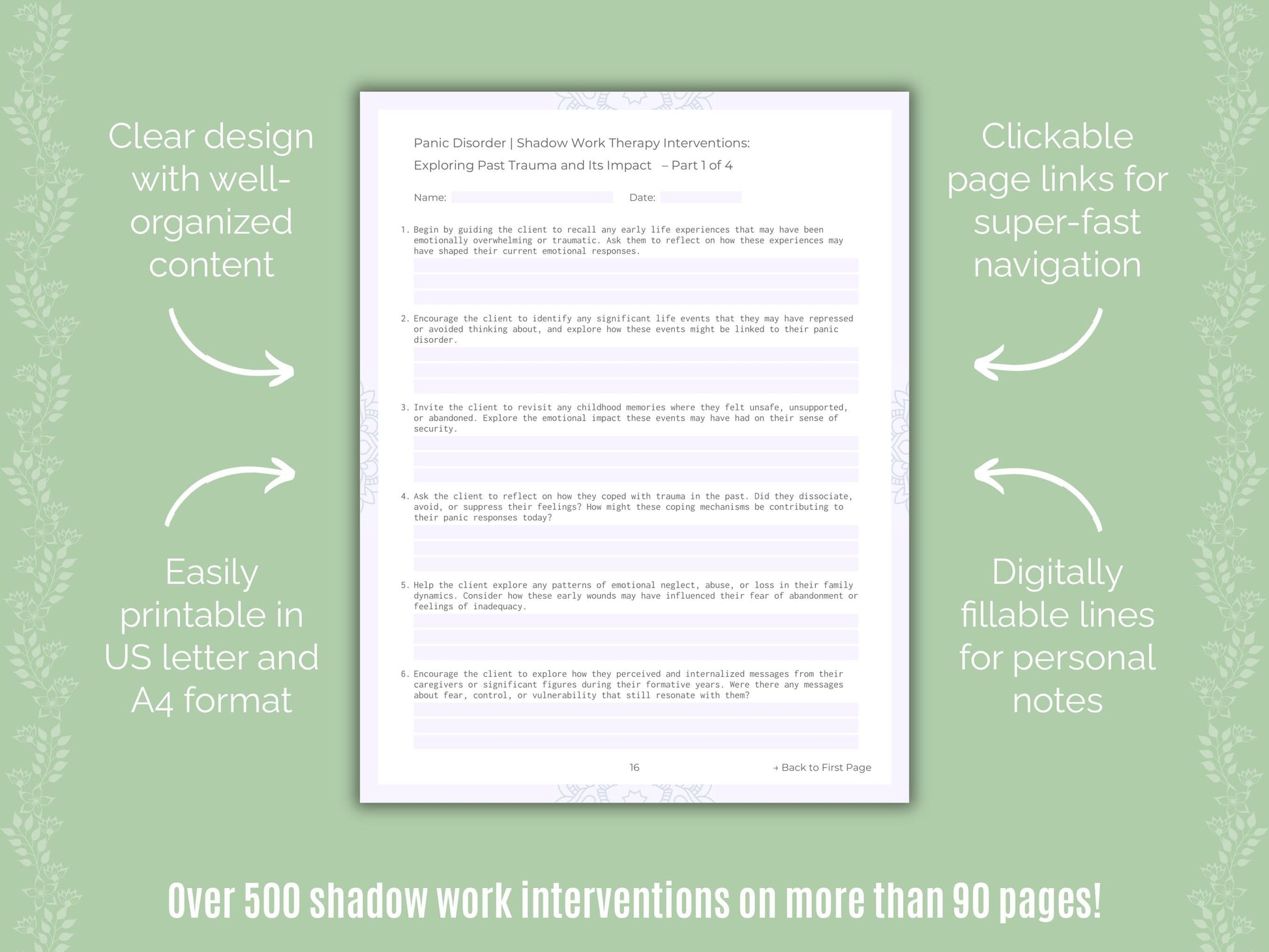 Panic Disorder Shadow Work Counseling Templates