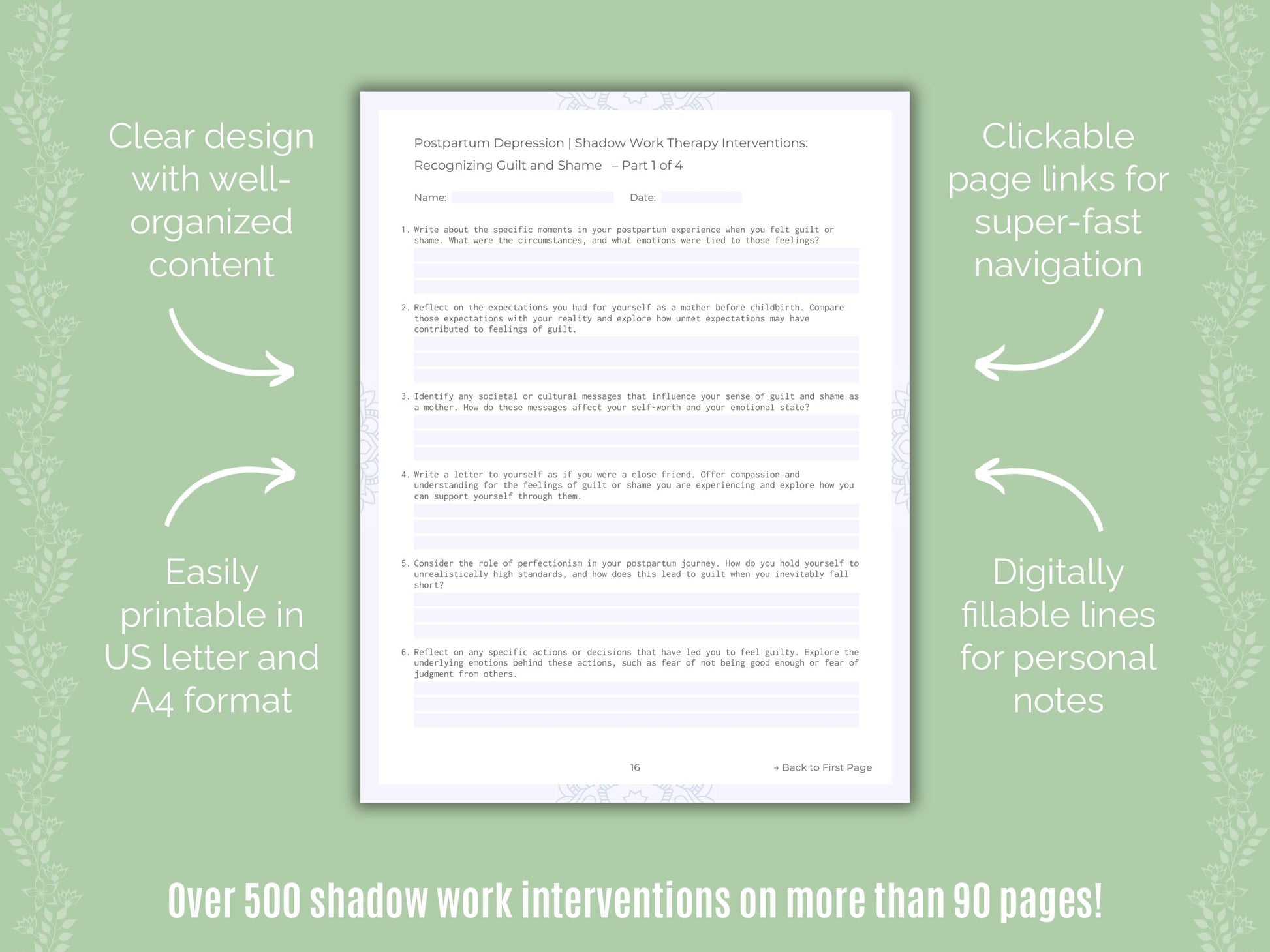 Postpartum Depression Shadow Work Counseling Templates