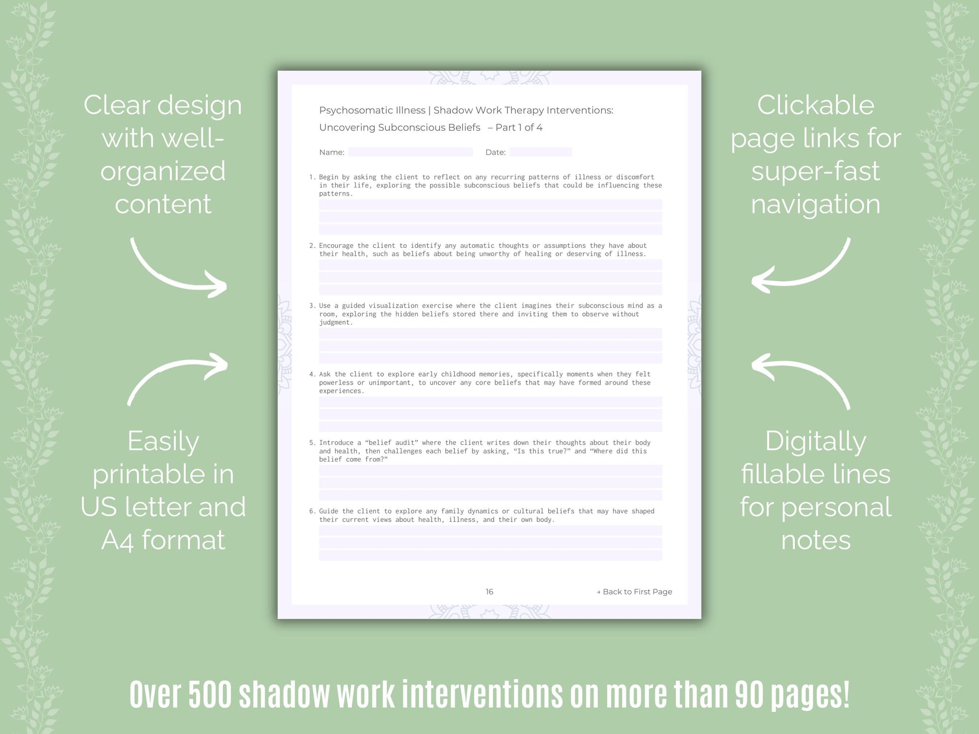 Psychosomatic Illness Shadow Work Counseling Templates