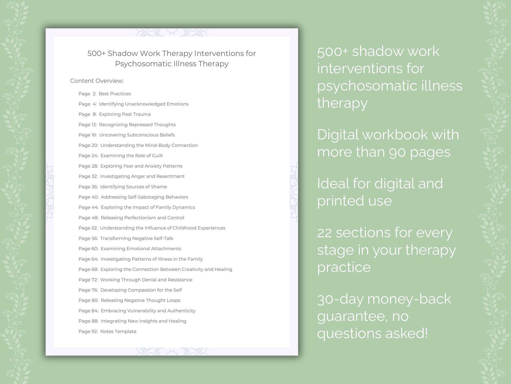 Psychosomatic Illness Shadow Work Therapist Worksheets