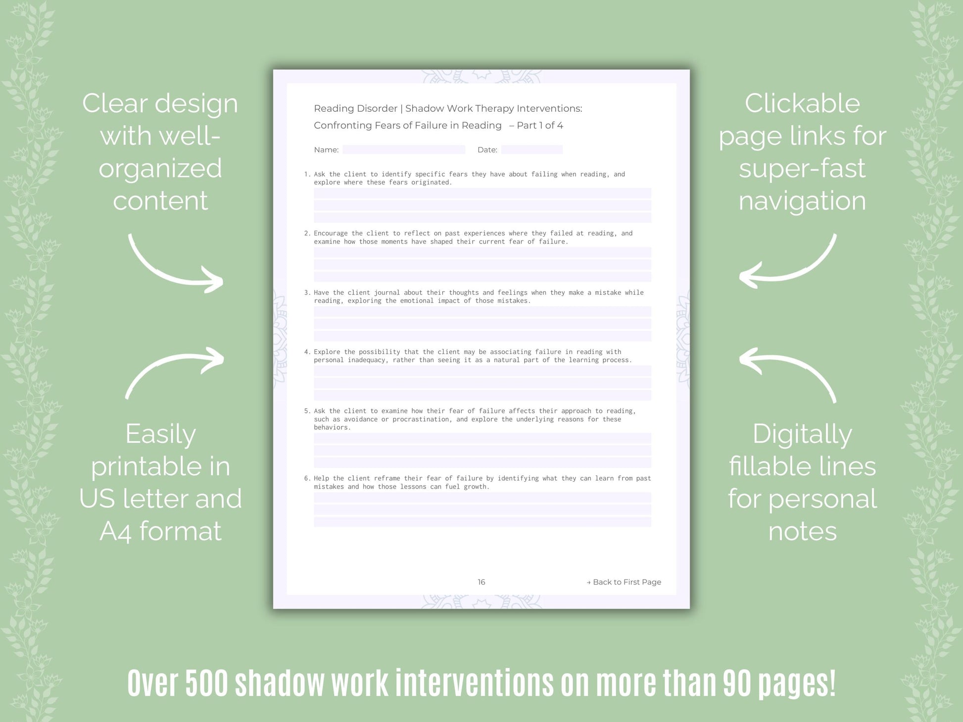 Reading Disorder Shadow Work Counseling Templates