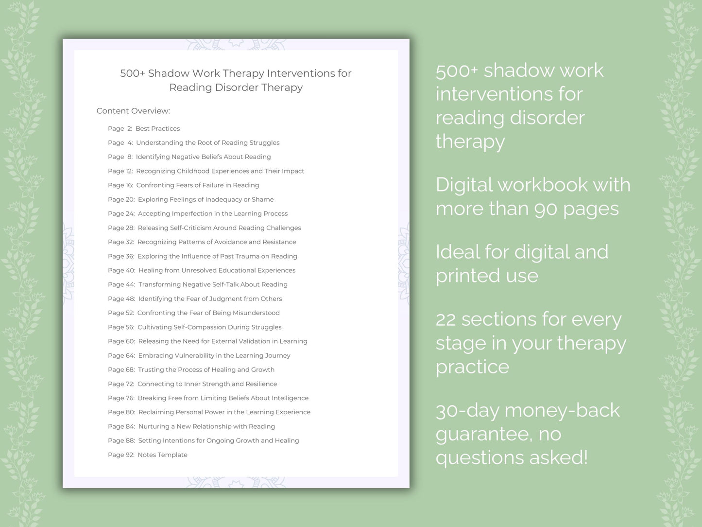 Reading Disorder Shadow Work Therapist Worksheets