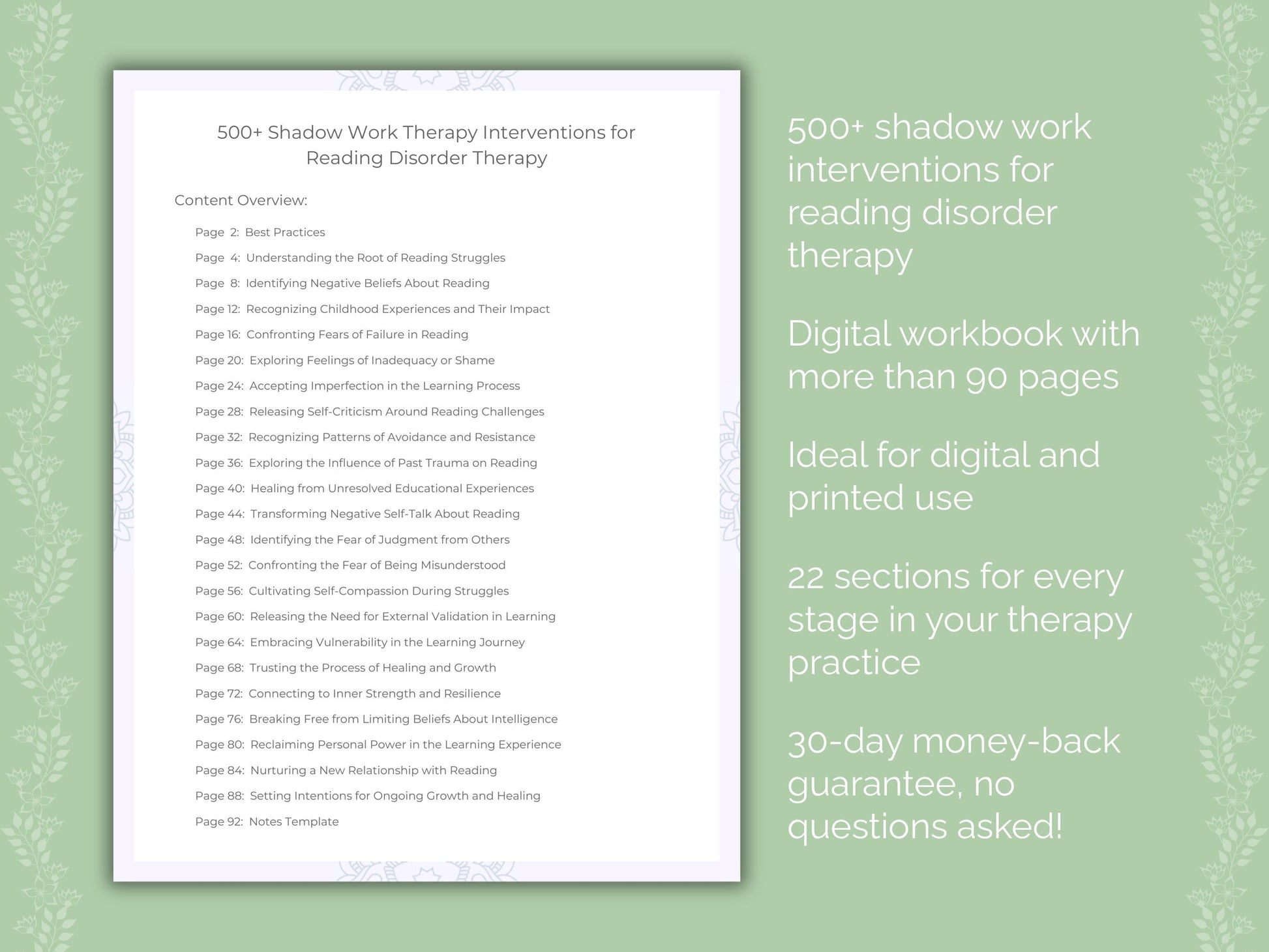 Reading Disorder Shadow Work Therapist Worksheets