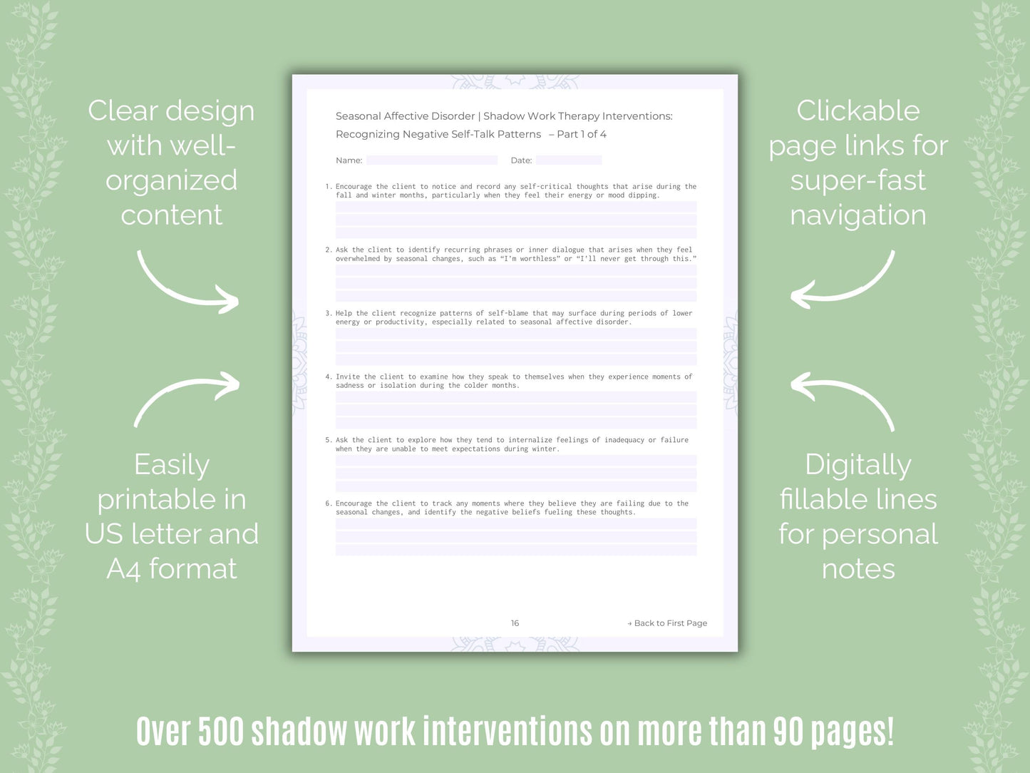 Seasonal Affective Disorder Shadow Work Counseling Templates