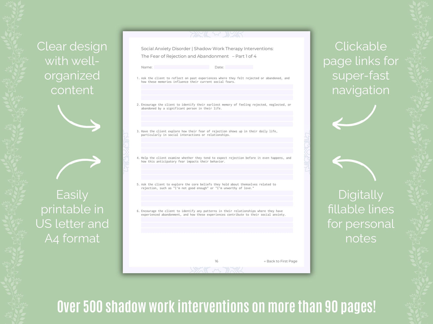 Social Anxiety Disorder Shadow Work Counseling Templates