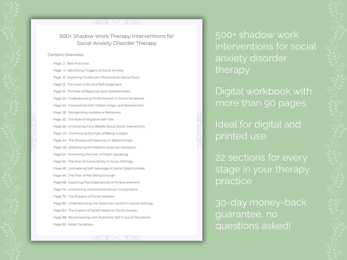 Social Anxiety Disorder Shadow Work Therapist Worksheets