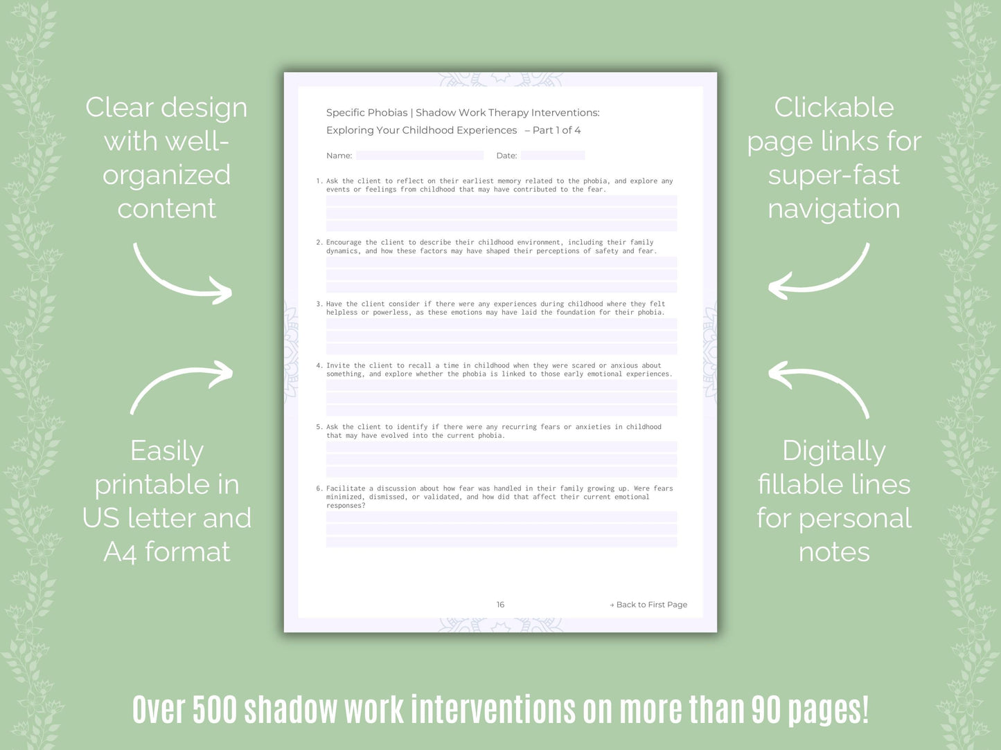 Specific Phobias Shadow Work Counseling Templates