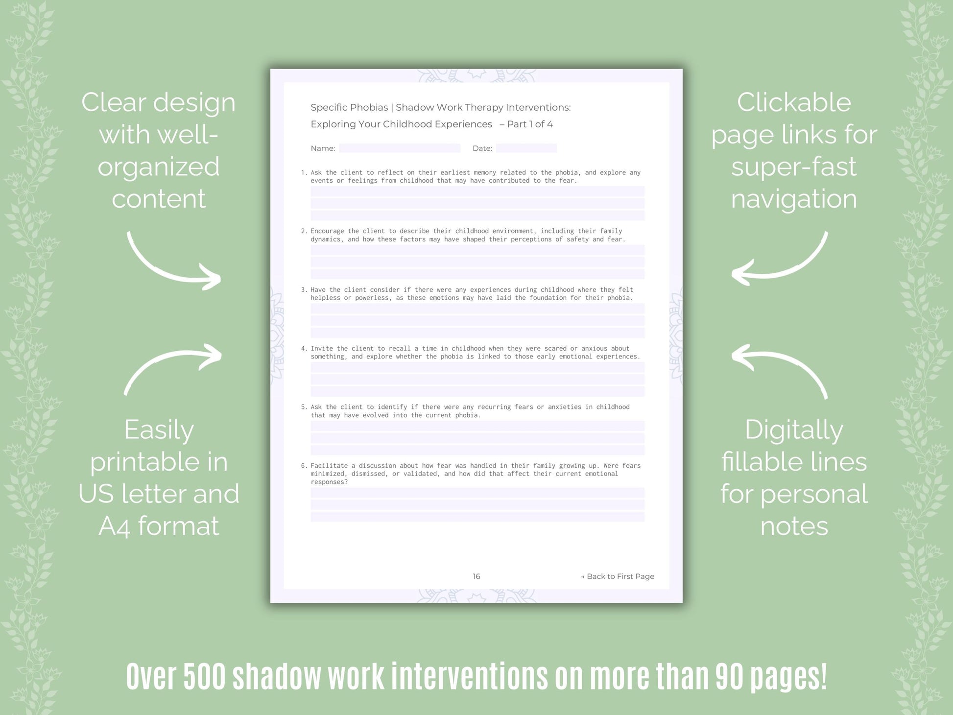 Specific Phobias Shadow Work Counseling Templates