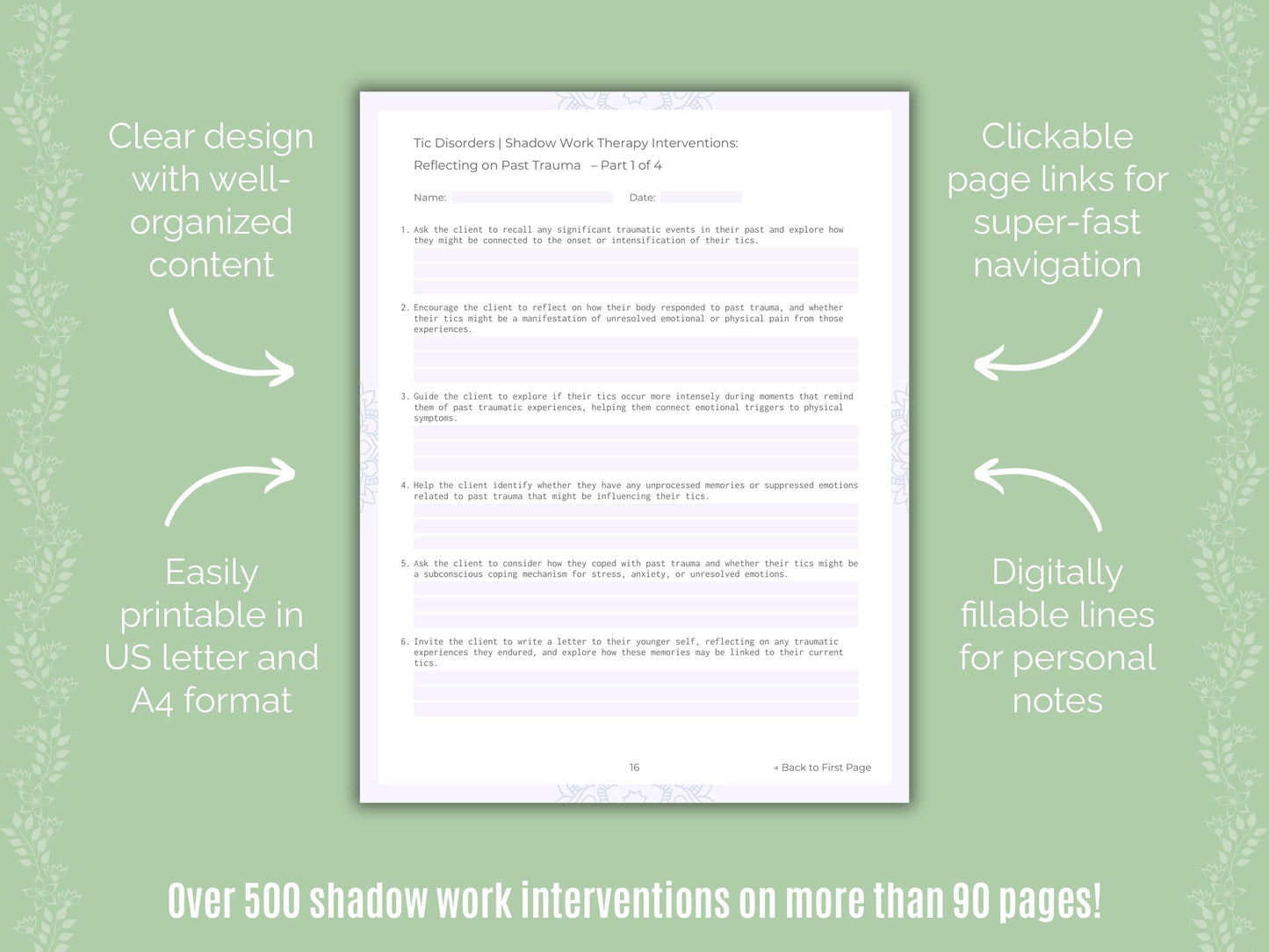 Tic Disorders Shadow Work Counseling Templates