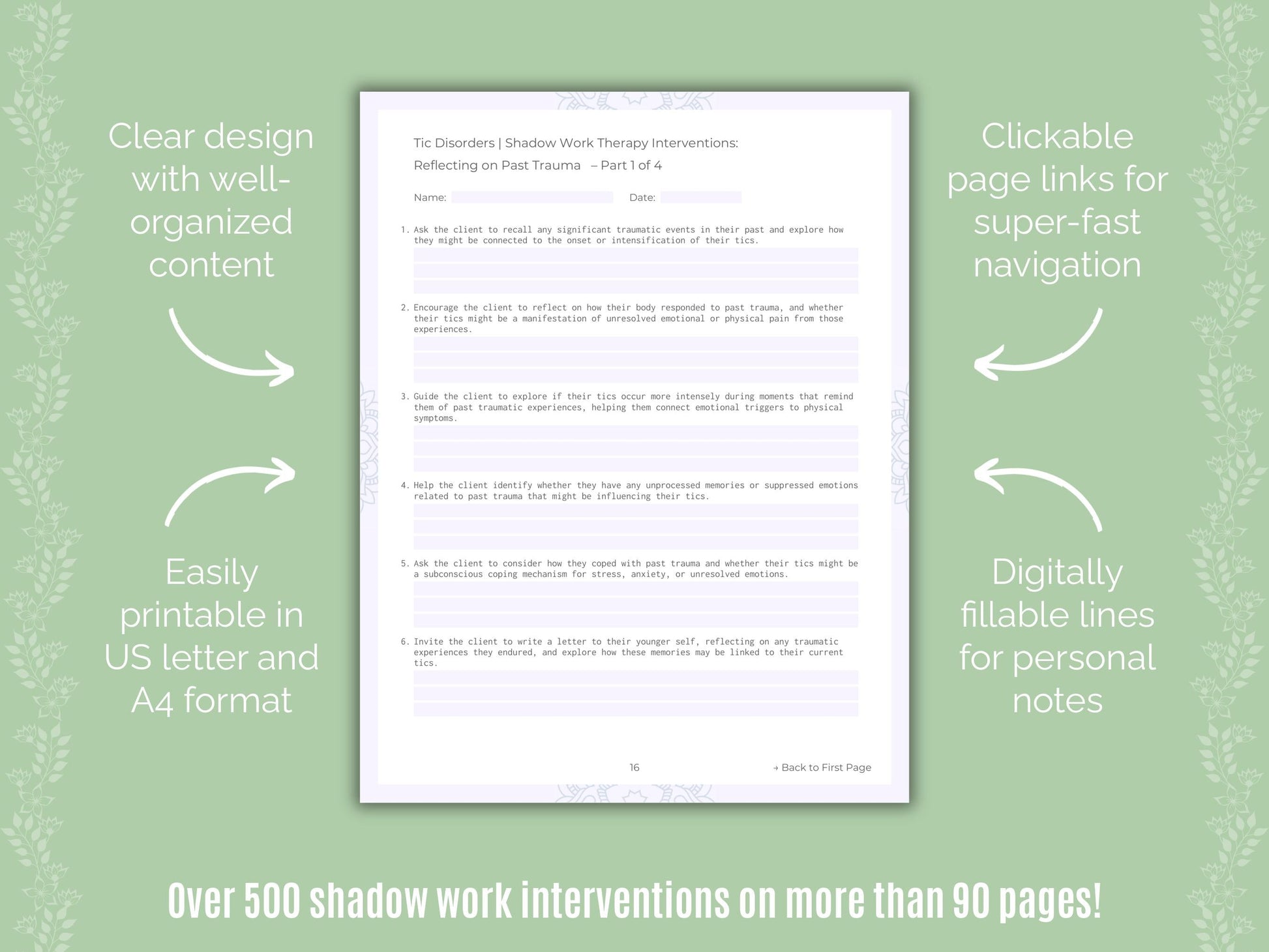 Tic Disorders Shadow Work Counseling Templates