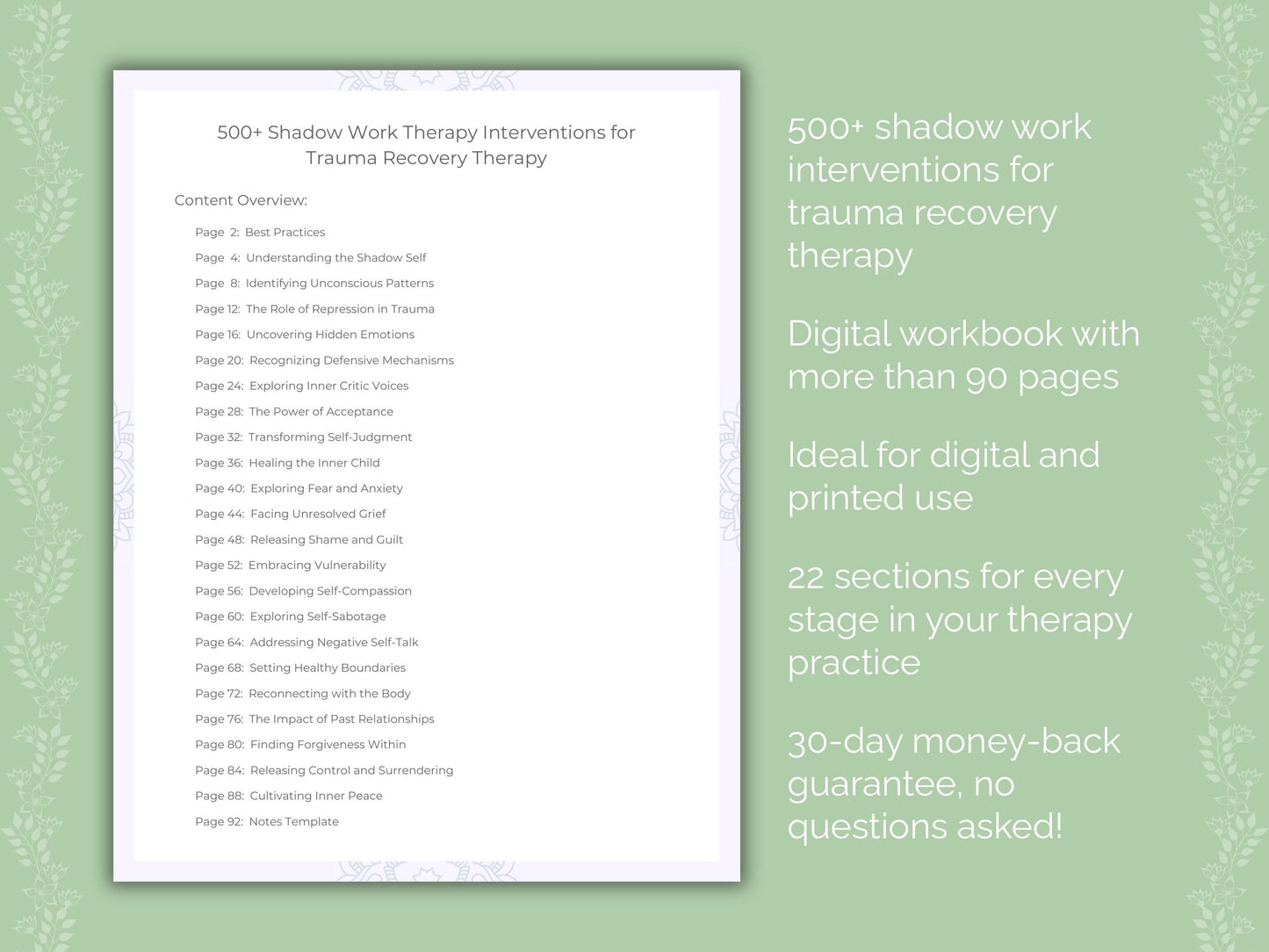 Trauma Recovery Shadow Work Therapist Worksheets