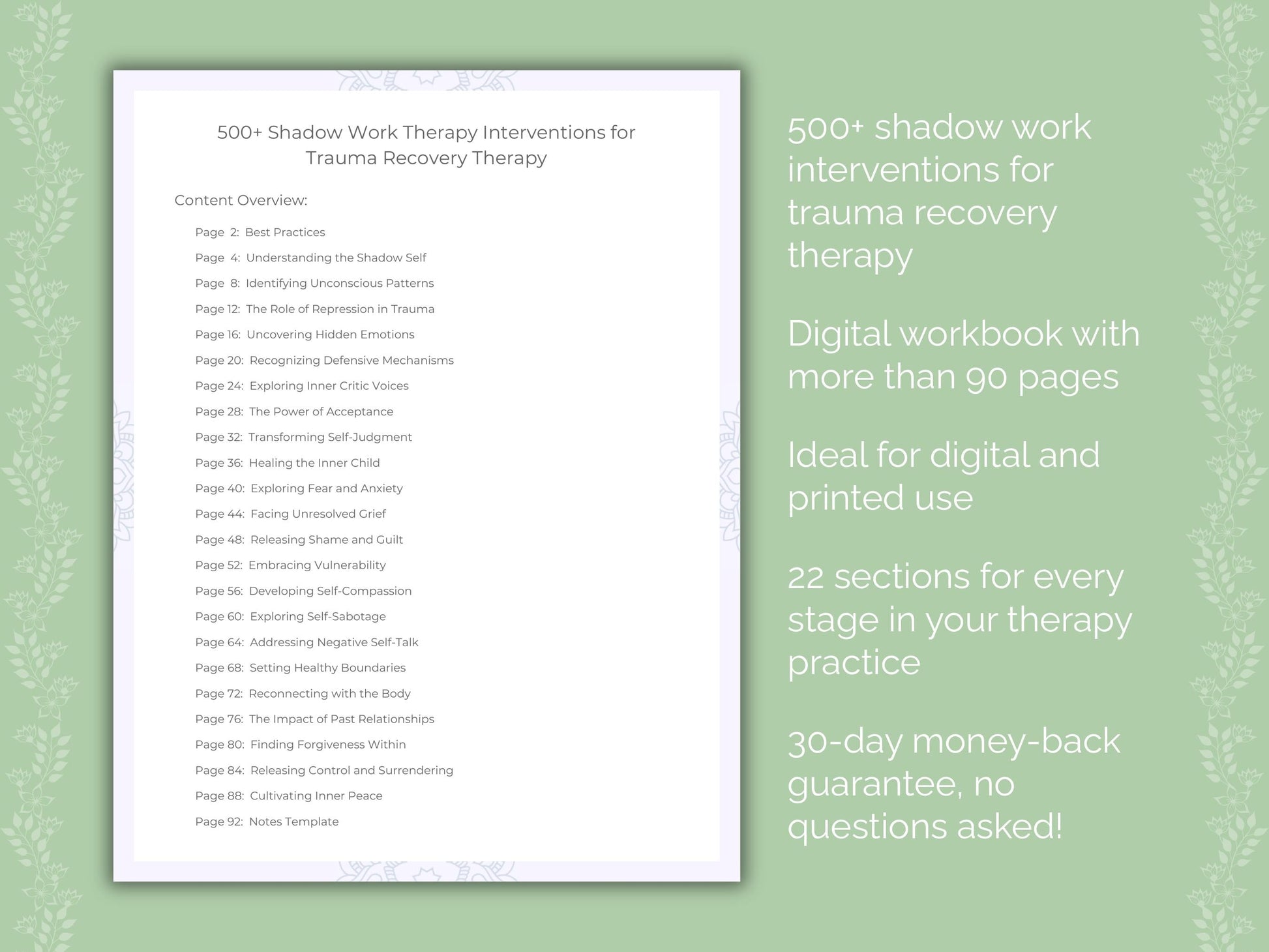 Trauma Recovery Shadow Work Therapist Worksheets