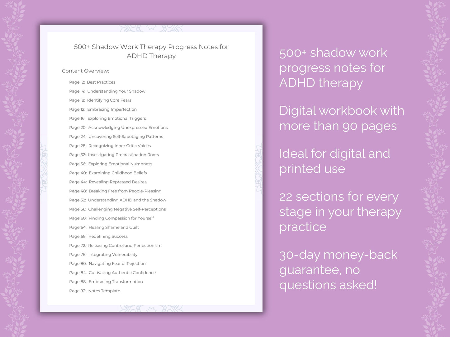 ADHD Shadow Work Therapist Worksheets