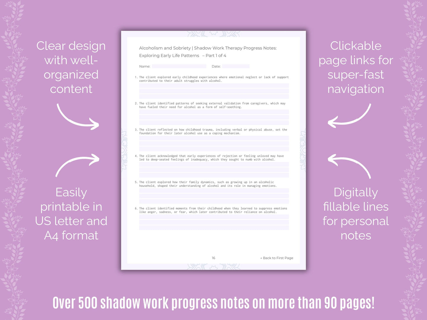 Alcoholism and Sobriety Shadow Work Counseling Templates