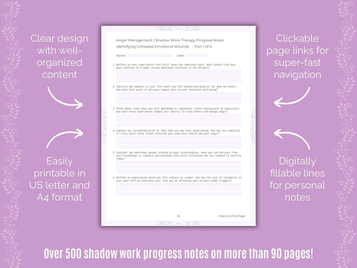 Anger Management Shadow Work Counseling Templates