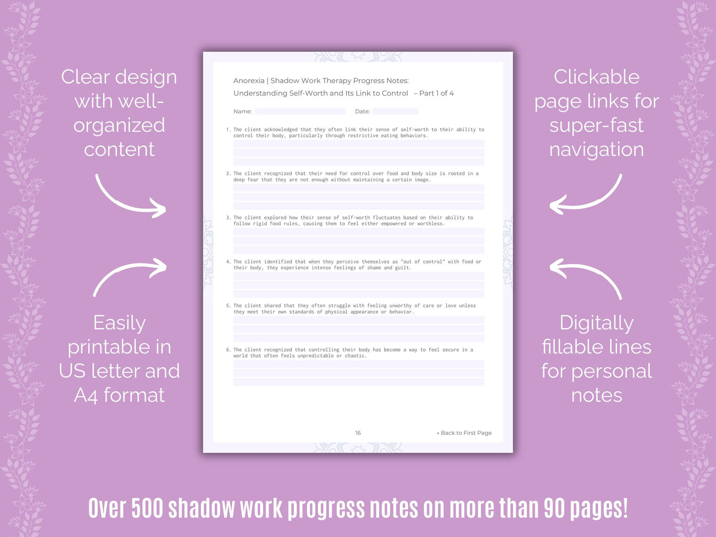 Anorexia Shadow Work Counseling Templates