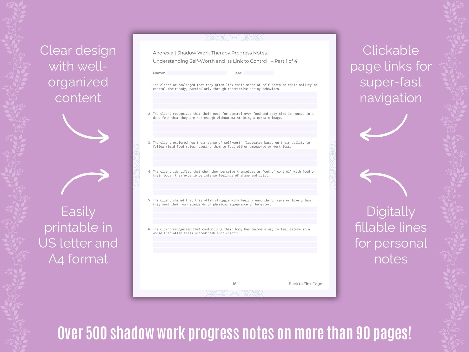 Anorexia Shadow Work Counseling Templates