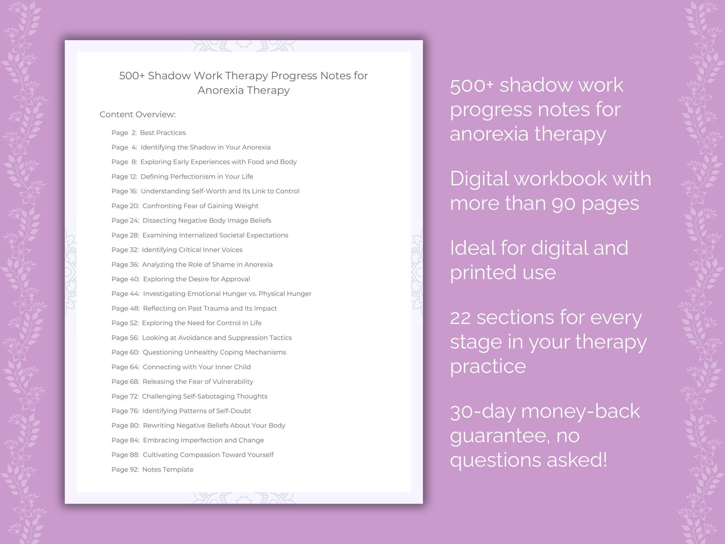 Anorexia Shadow Work Therapist Worksheets