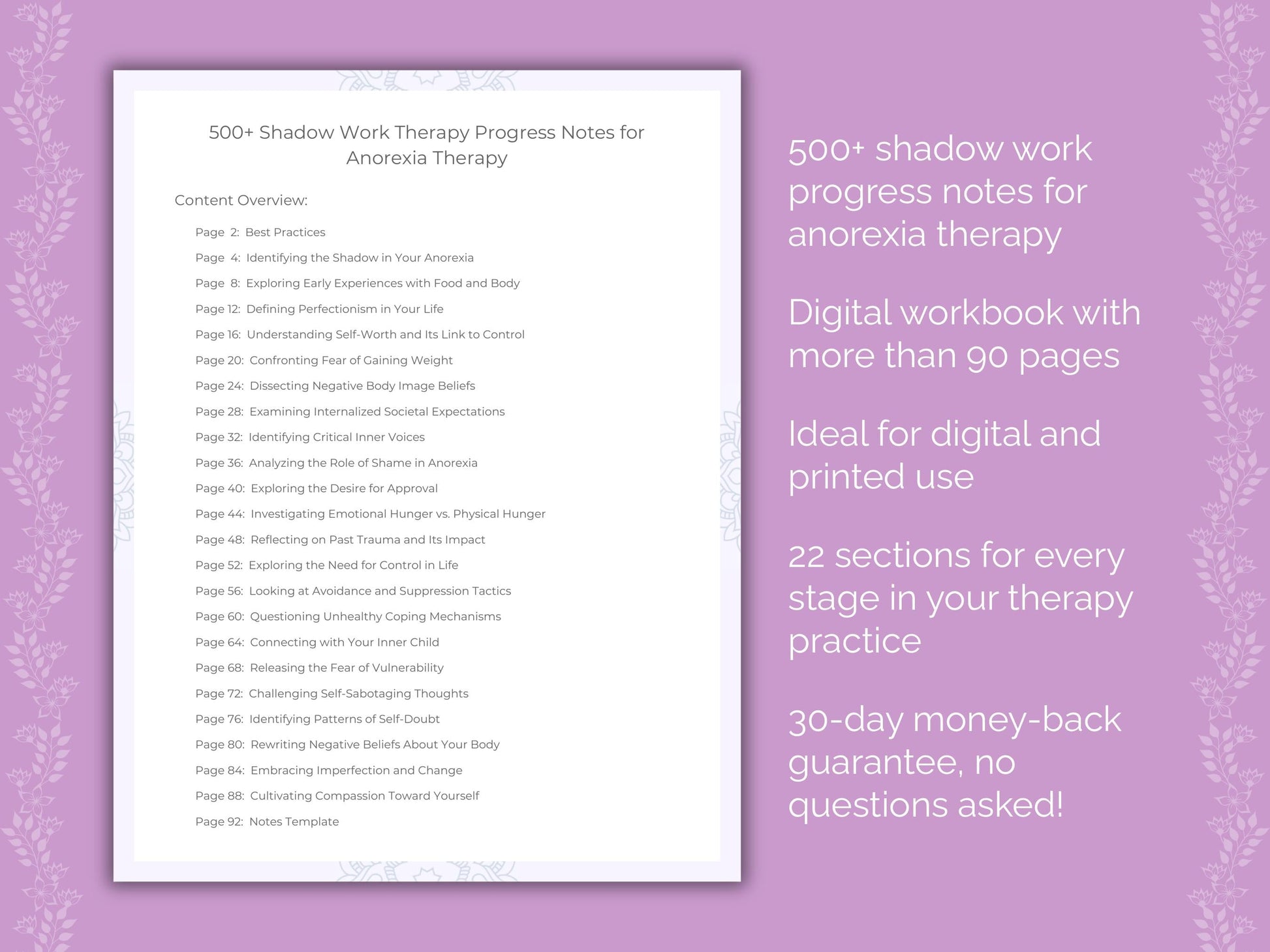 Anorexia Shadow Work Therapist Worksheets