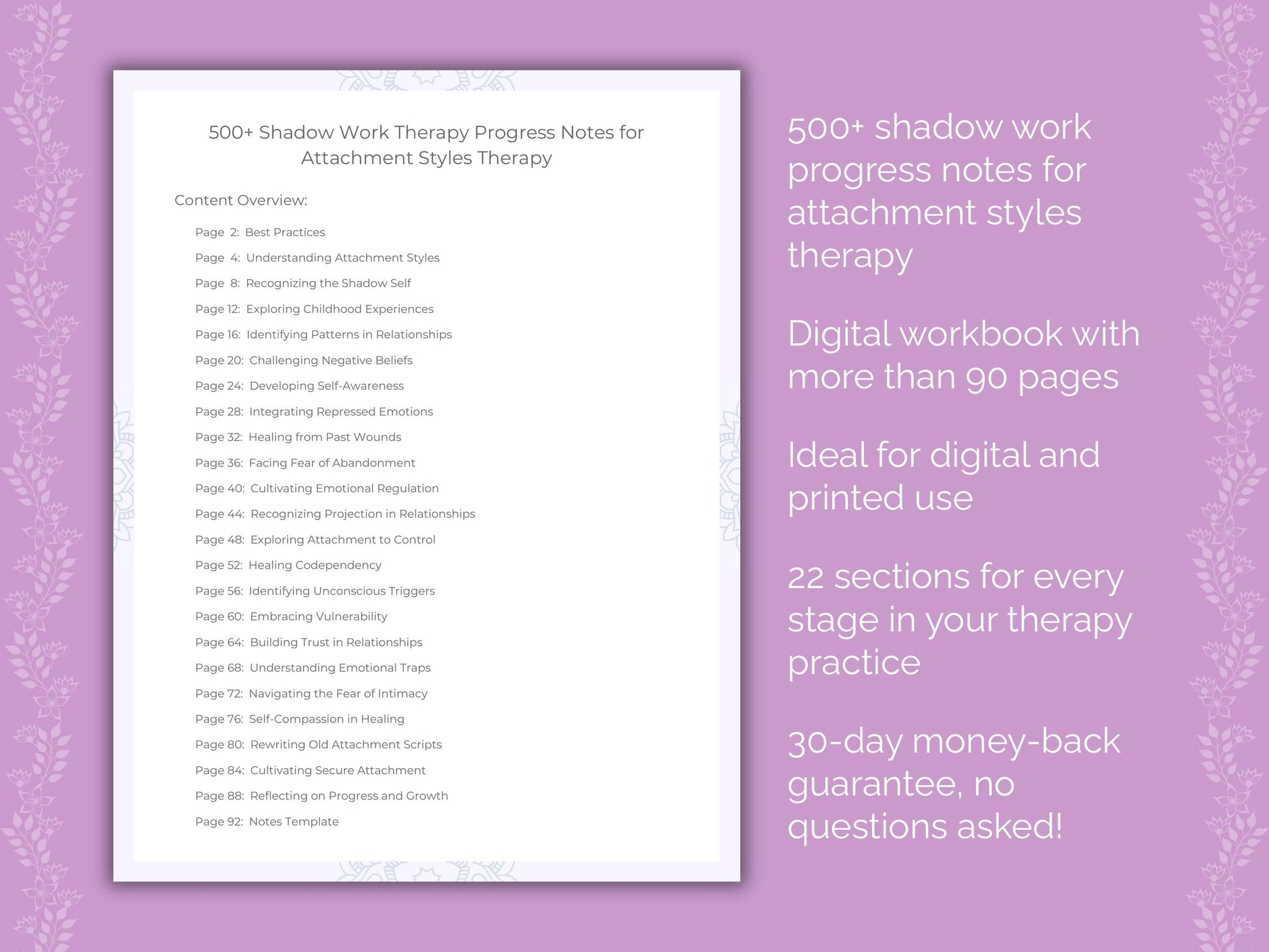 Attachment Styles Shadow Work Therapist Worksheets