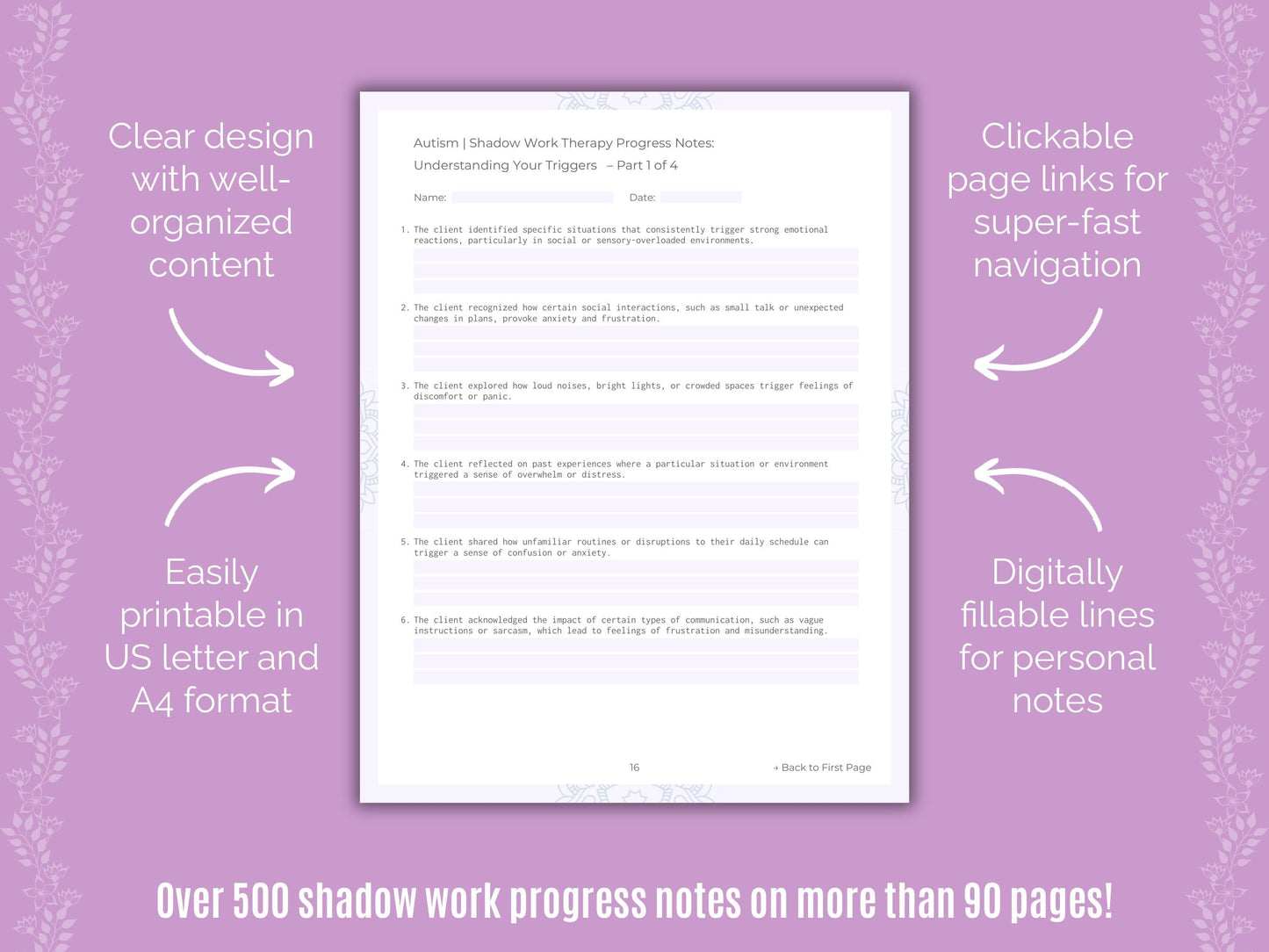 Autism Spectrum Disorder Shadow Work Counseling Templates