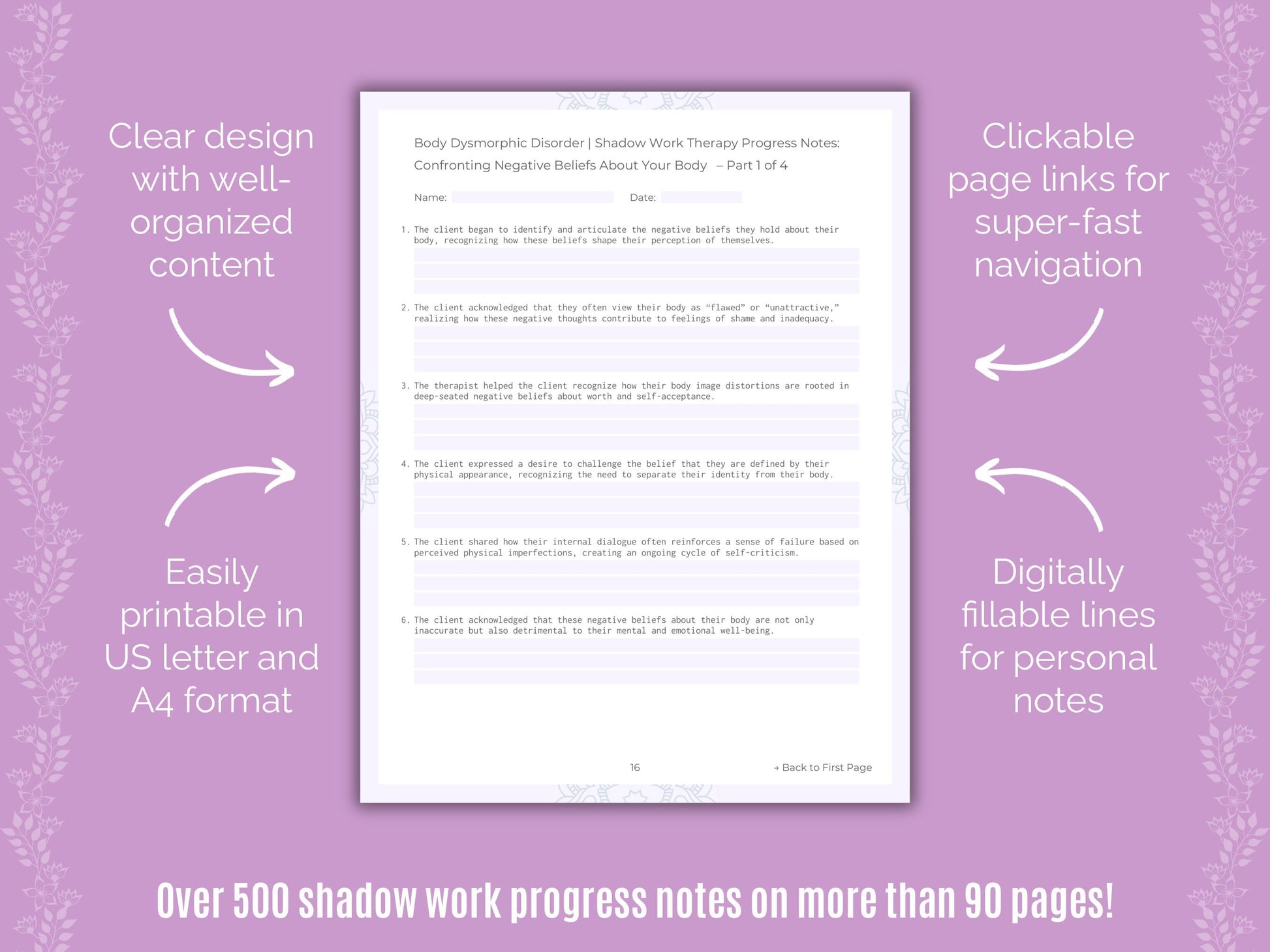 Body Dysmorphic Disorder (BDD) Shadow Work Counseling Templates