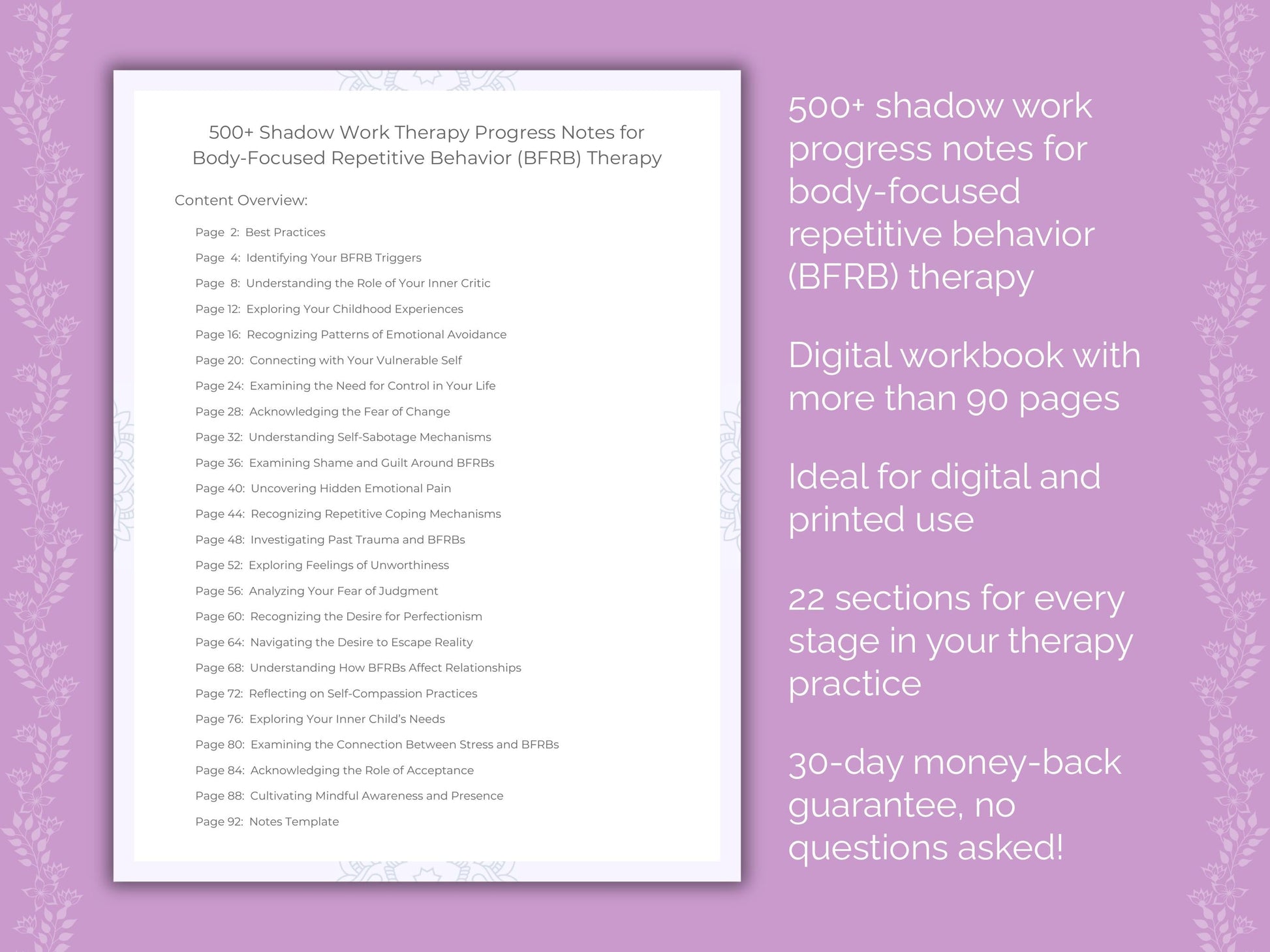 Body-Focused Repetitive Behavior (BFRB) Shadow Work Therapist Worksheets