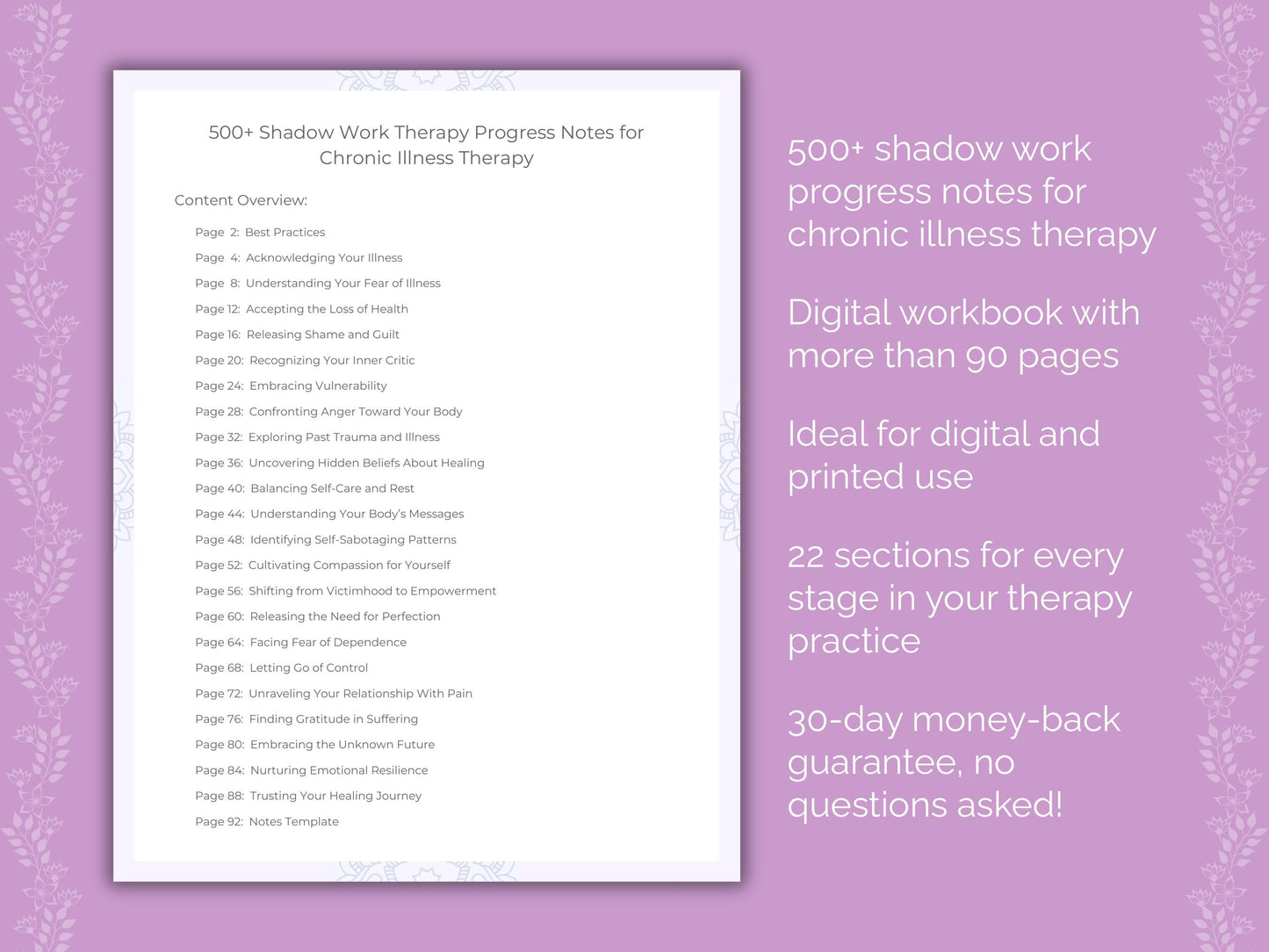 Chronic Illness Shadow Work Therapist Worksheets