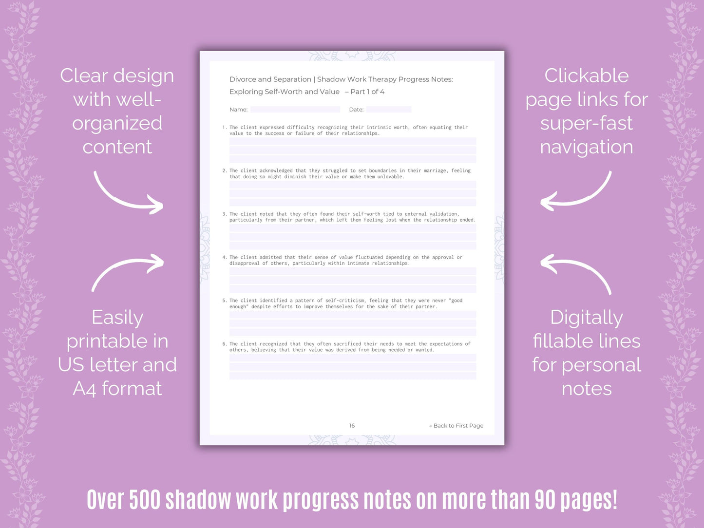 Divorce and Separation Shadow Work Counseling Templates