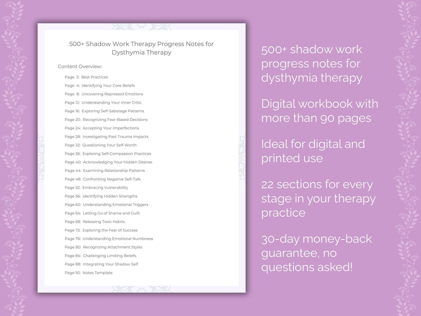 Dysthymia Shadow Work Therapist Worksheets