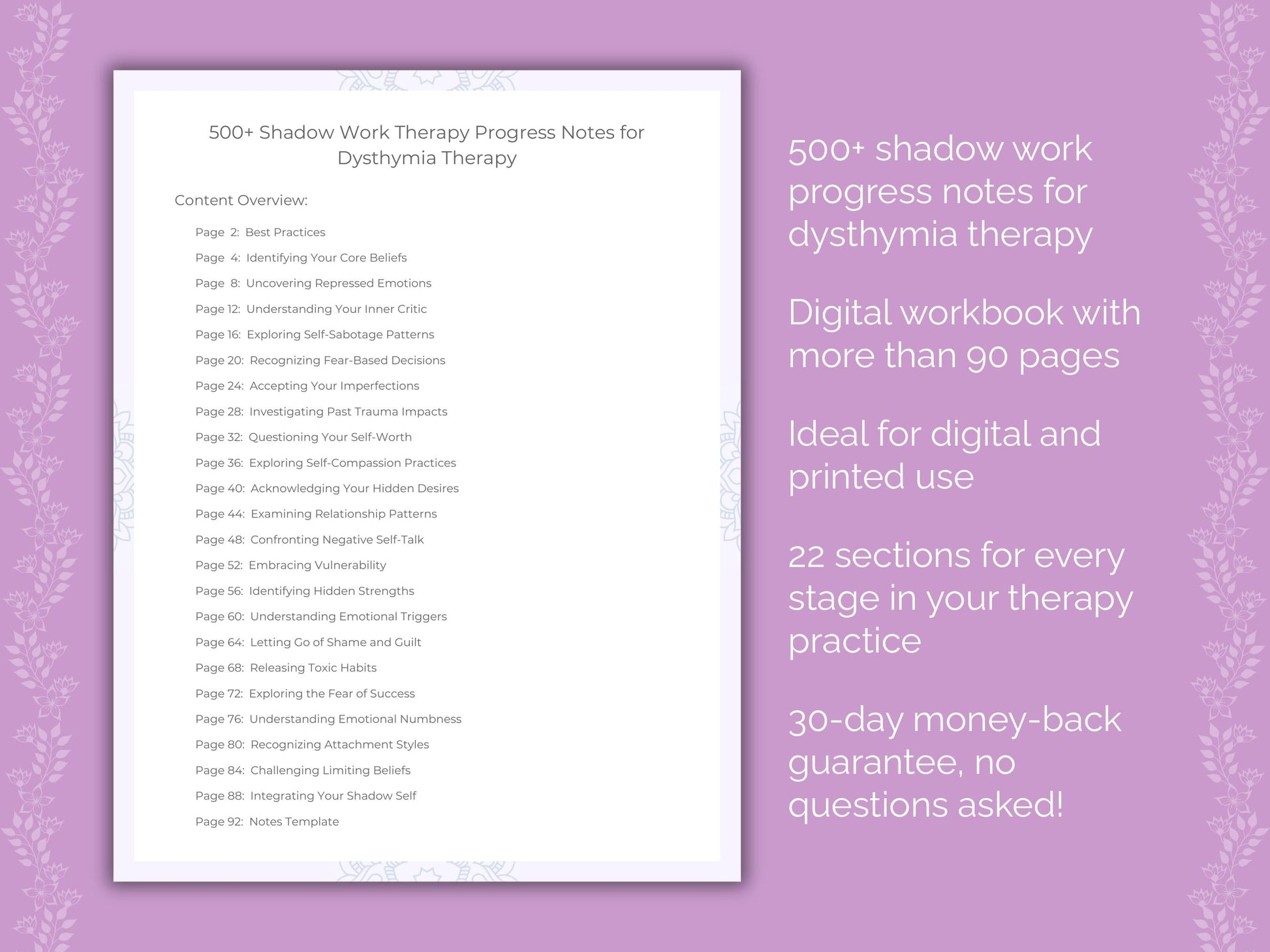 Dysthymia Shadow Work Therapist Worksheets